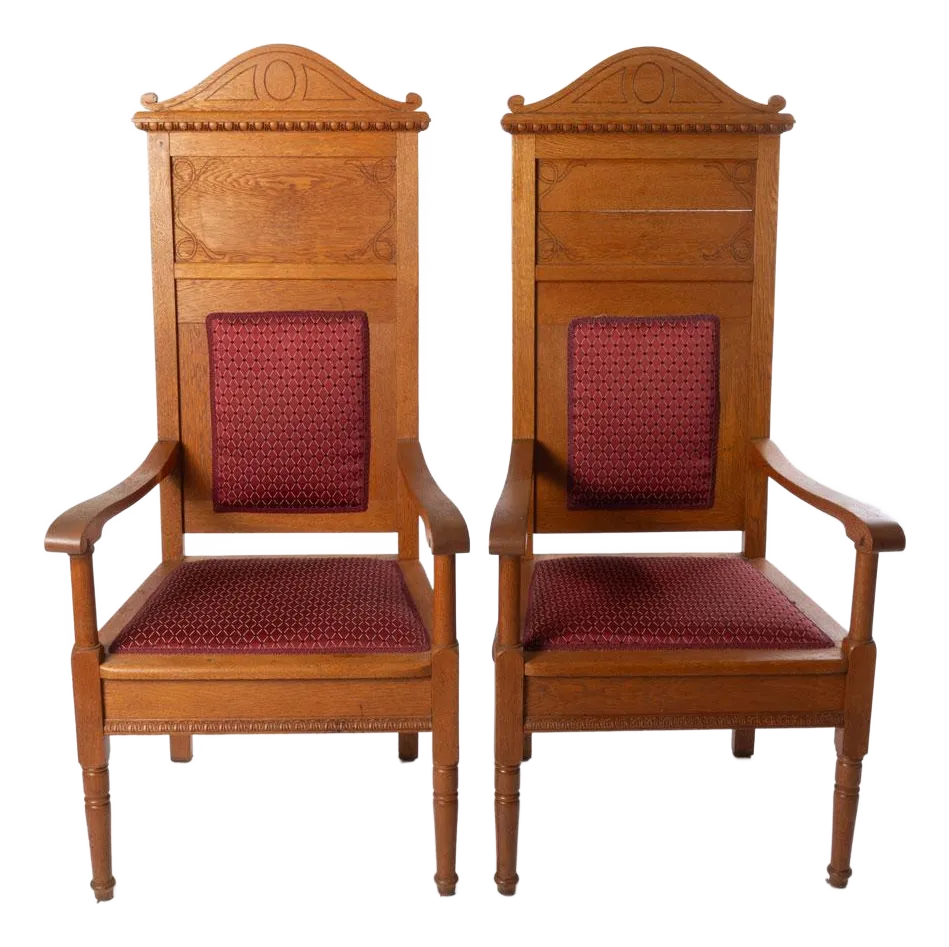 Late 19th Century Pair of Antique Fraternal Lodge Throne Chairs