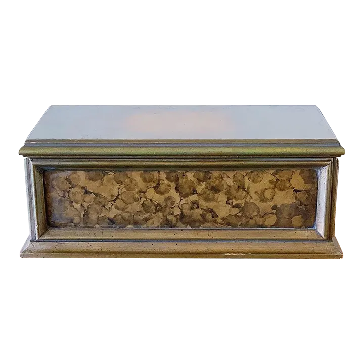 Vintage Rectangular Table Box in Antique Gold Finish With Orange Velvet Lining Chairish