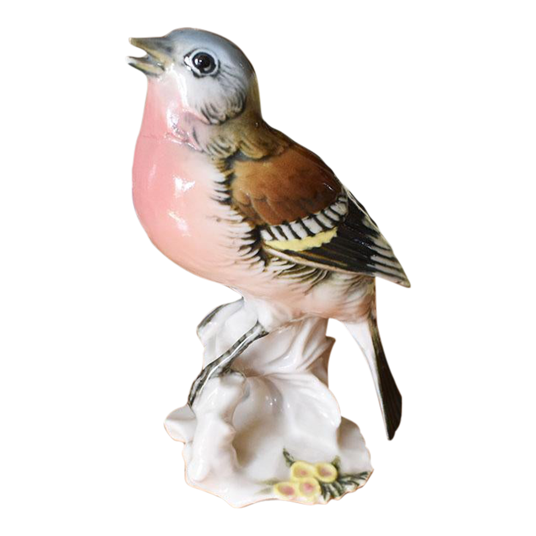 Karl Ens Porcelain Ceramic Bird Figurine in Pink Blue and Brown - Germany