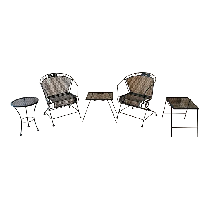 Mid Century Modern Woodard Briarwood Wrought Iron Patio Table & 4