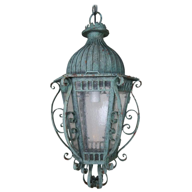 Painted French Wrought Iron Lantern With Domed Shaped Top Circa 1930s Chairish