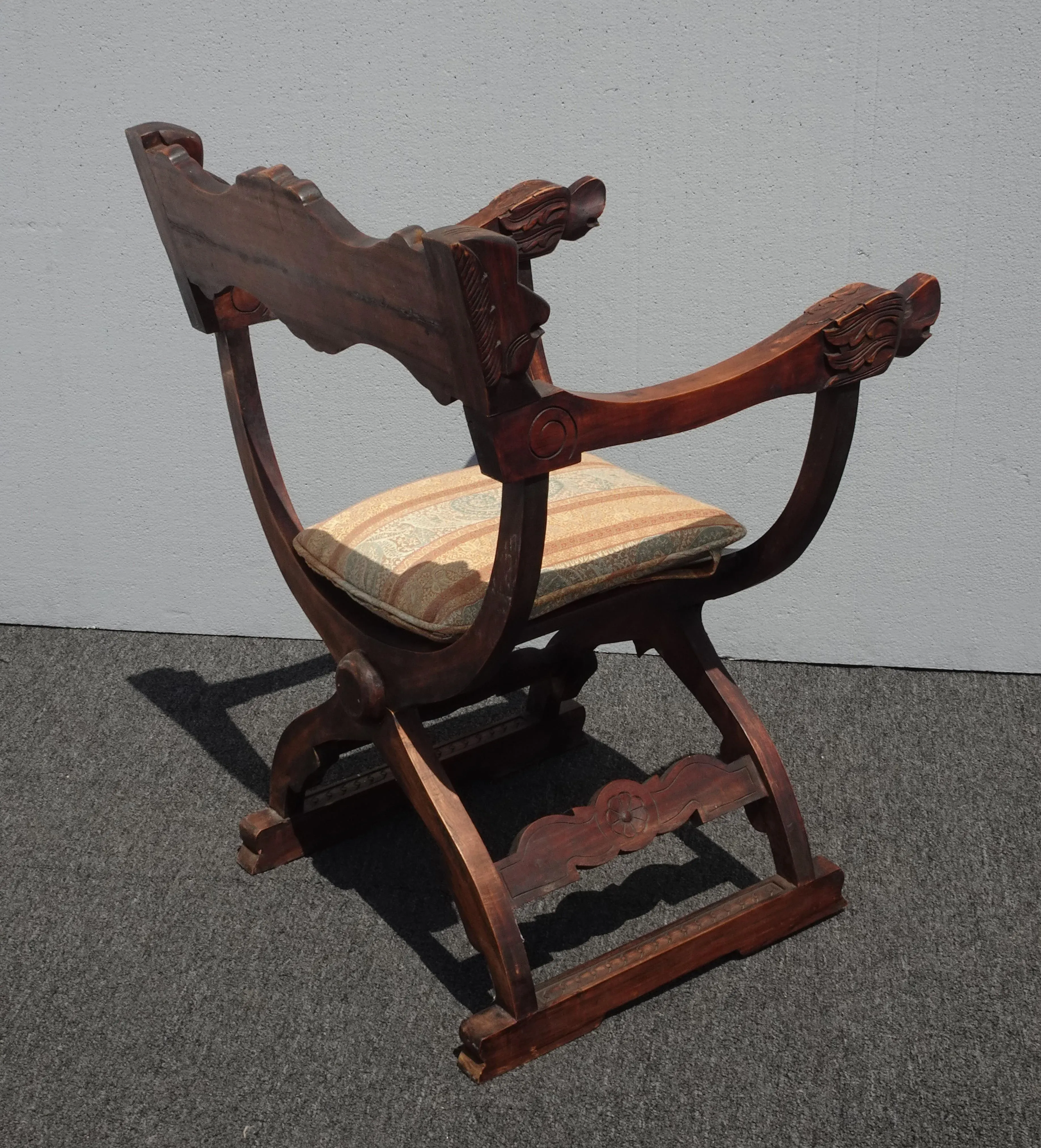 Vintage French Country Savonarola X Chair Ornately Carved W Lion