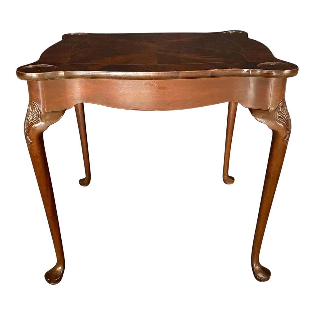 Vintage British Queen Anne Style Carved Mahogany Game Table | Chairish