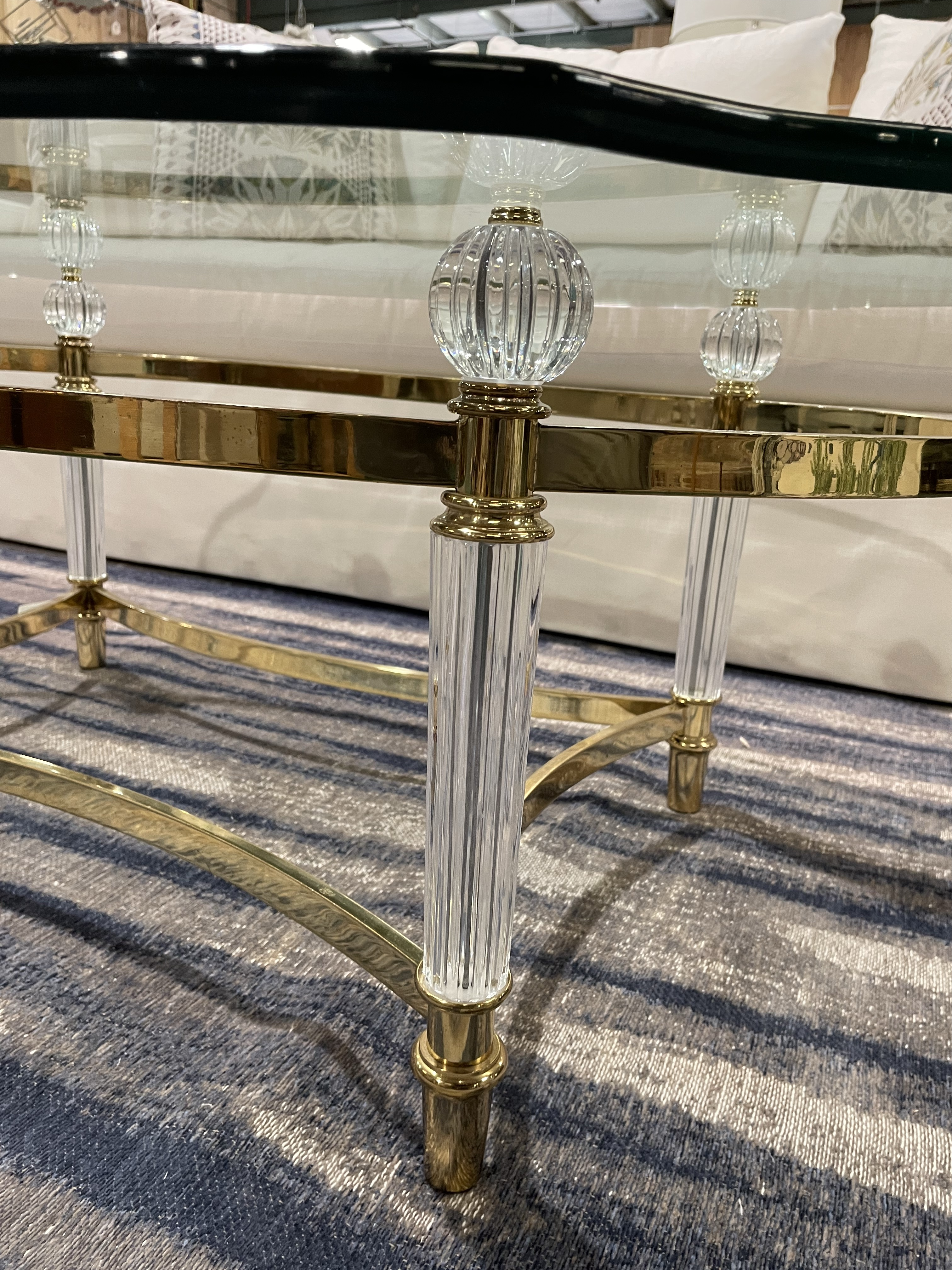 Vintage Brass and Lucite Oval Glass Top Coffee Table | Chairish