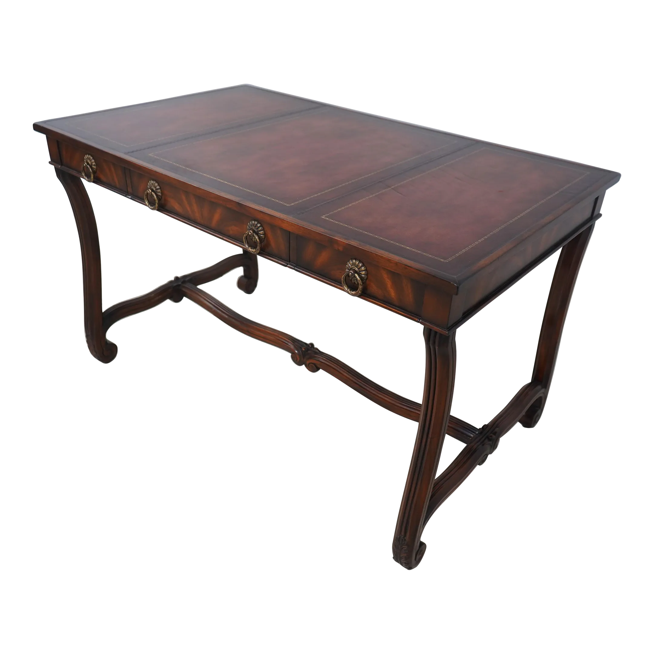Theodore Alexander 6 Drawer Leather Top Partners Desk | Chairish
