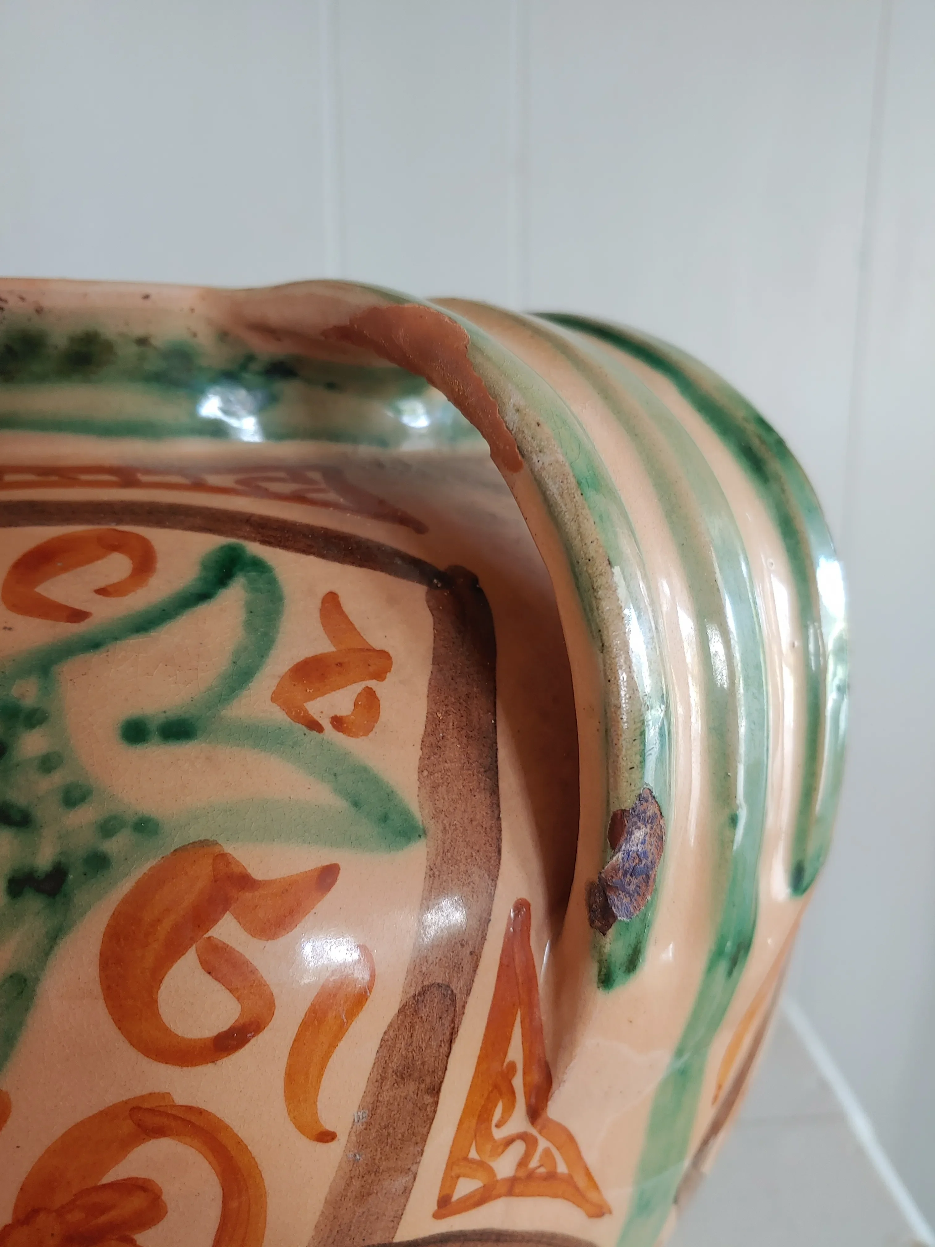 Vintage Italian San Zeno Pisa Fish Motif Majolica Oil Jar
