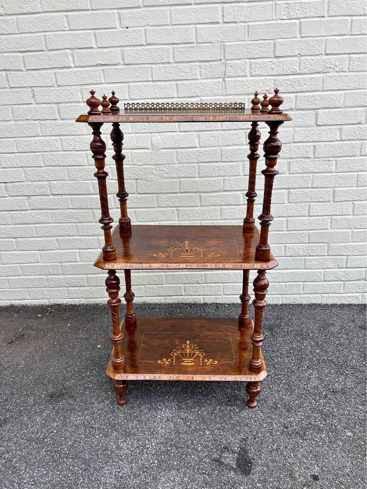 19th Century Antique Victorian Style 3 Tier Burled Wood Walnut
