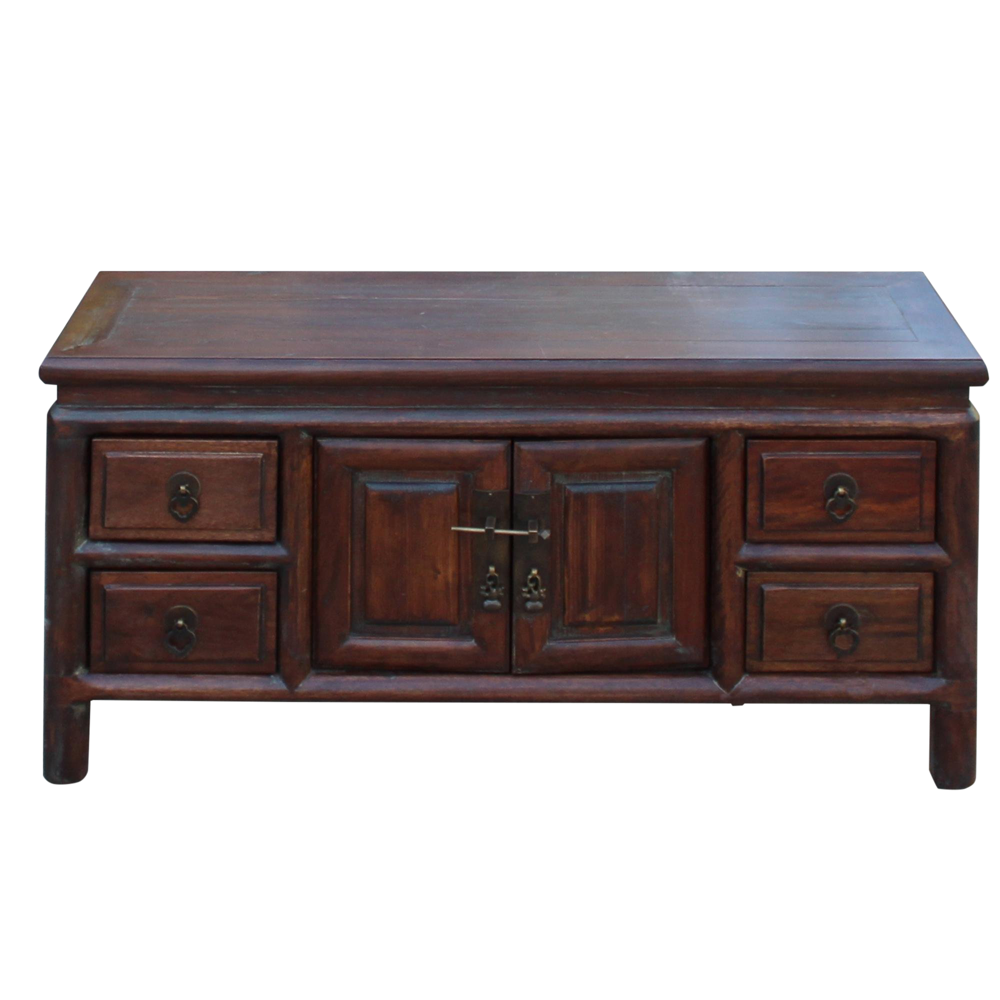 Chinese Oriental Brown Drawers Low Altar Table Chest Cabinet