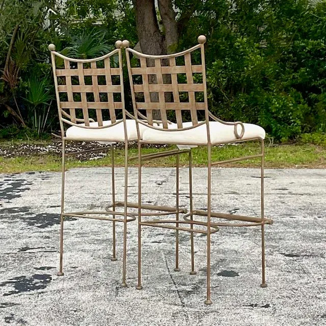Vintage Boho Kessler Cast Aluminum Outdoor Bar Stools a Pair