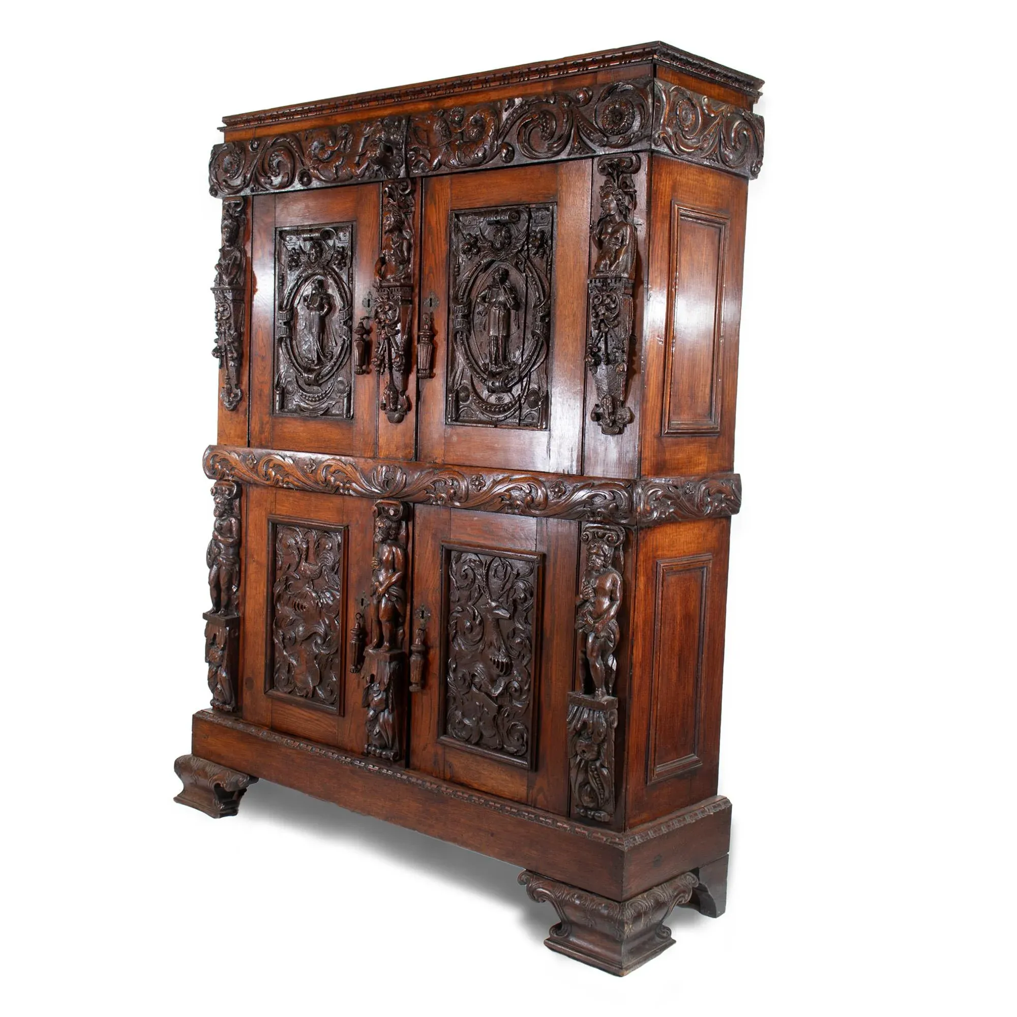 19th Century French Renaissance Revival Cabinet With Ornamental Figural Carvings