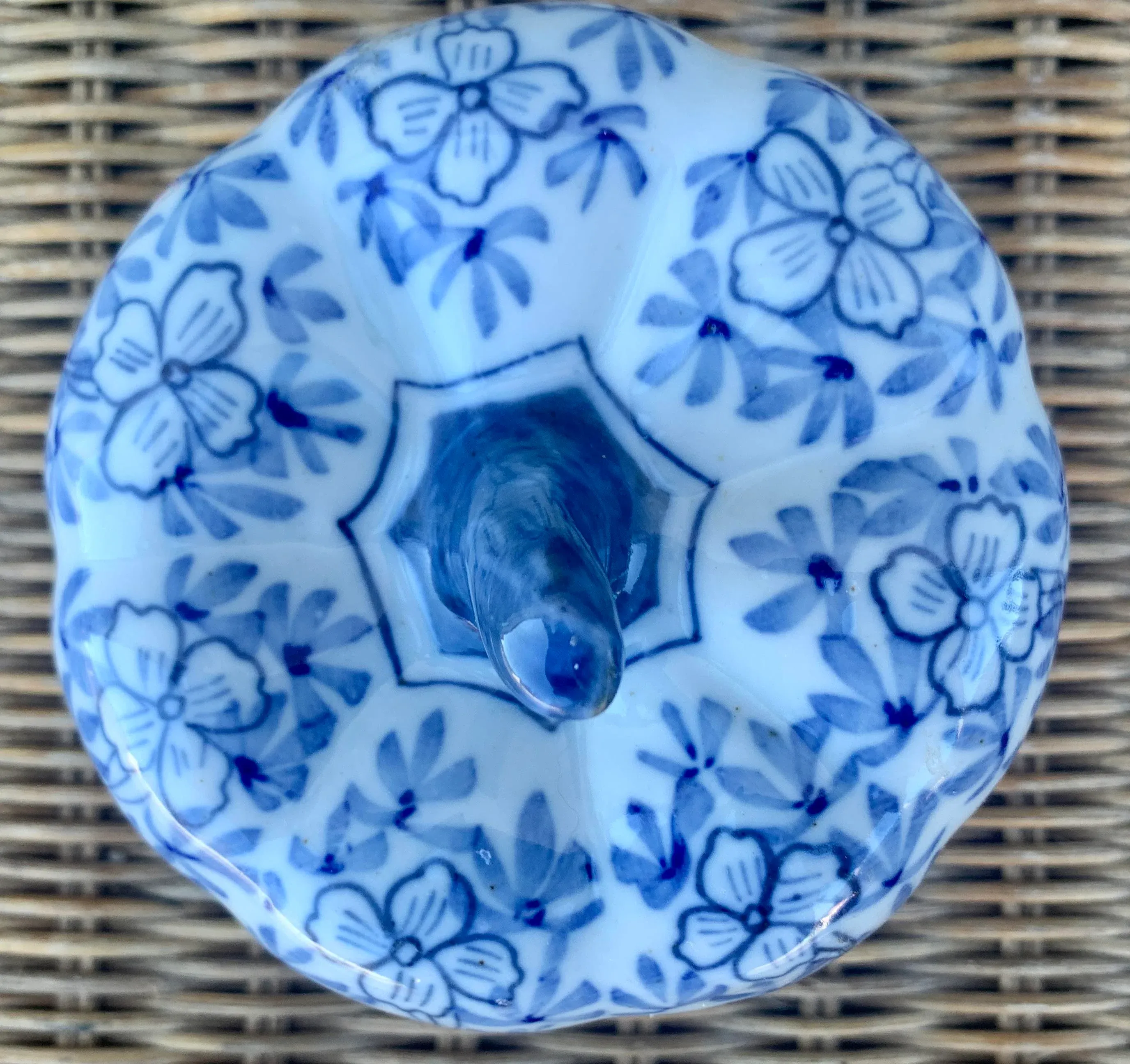 Vintage Norwegian Blue and White Floral Ceramic Pumpkin Jar