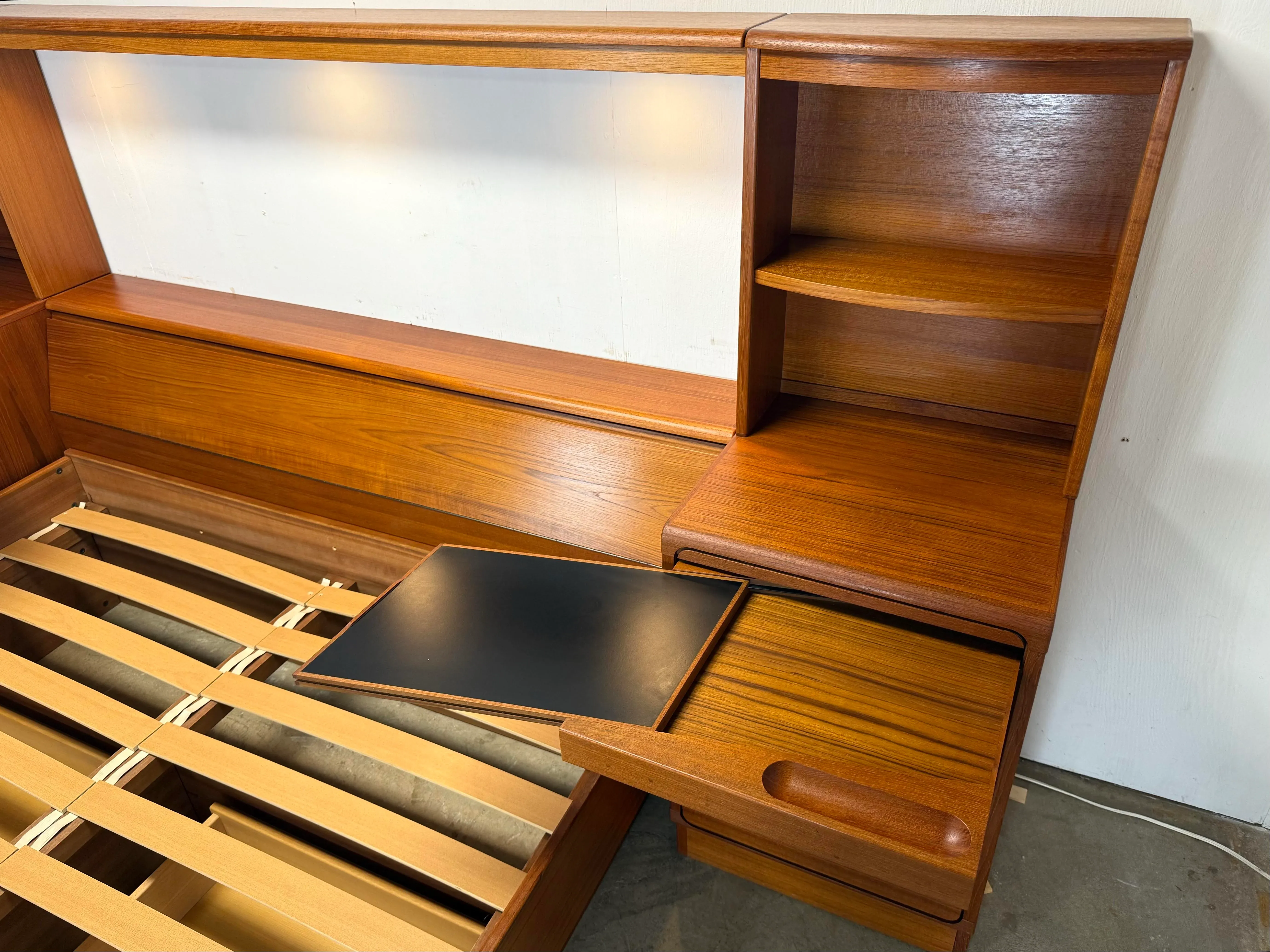 Mid Century Danish Modern Teak Queen Size Bed Set / Headboard