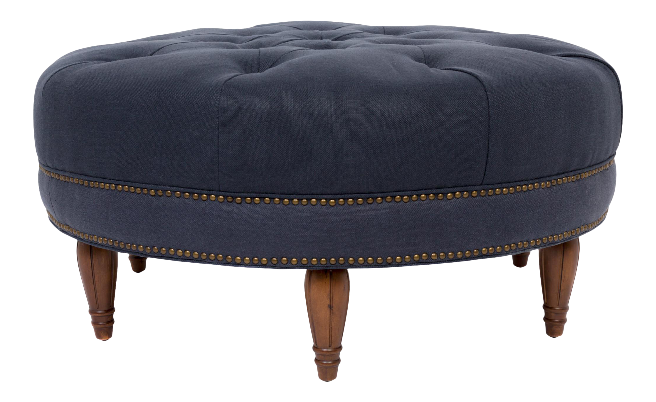 Round Tufted Ottoman in Indigo Chairish