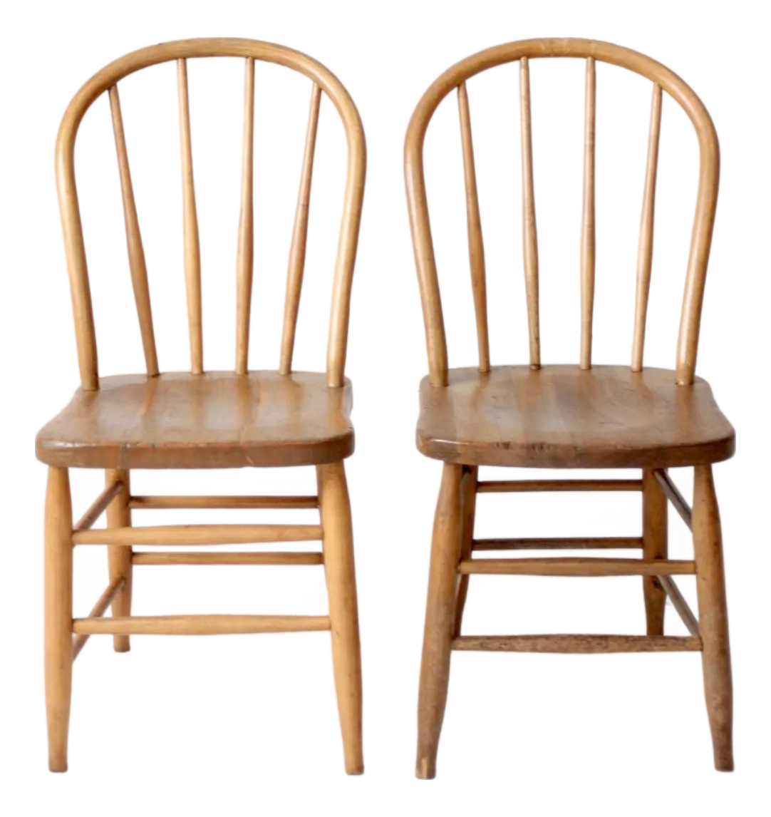 Pair Antique Farmhouse Windsor Dining Chairs