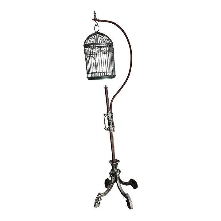 1900s French Wrought Iron Adjustable Height Birdcage