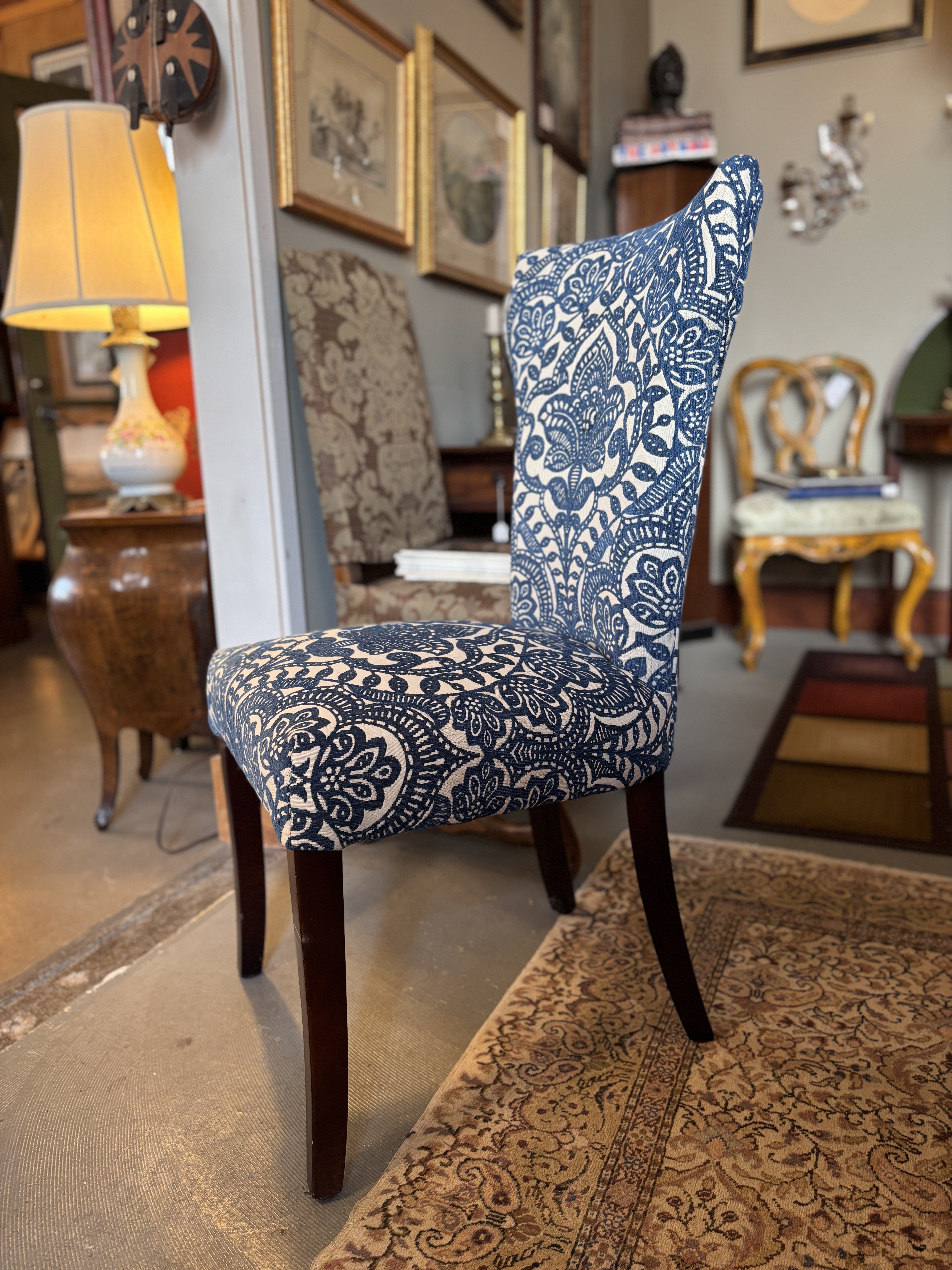Carmilla Pier Blue Damask Armless Dining Chairs, a Pair Chairish