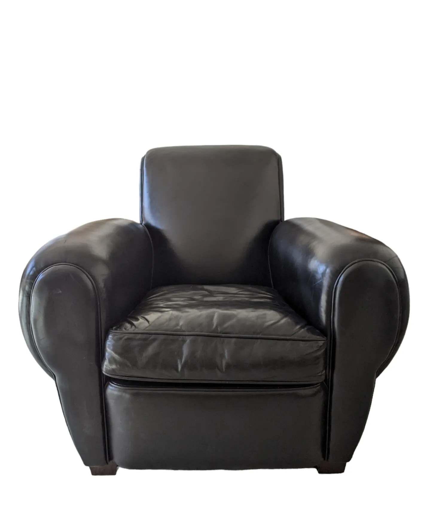 Restoration Hardware Parisian Black Analine Leather Club Chair