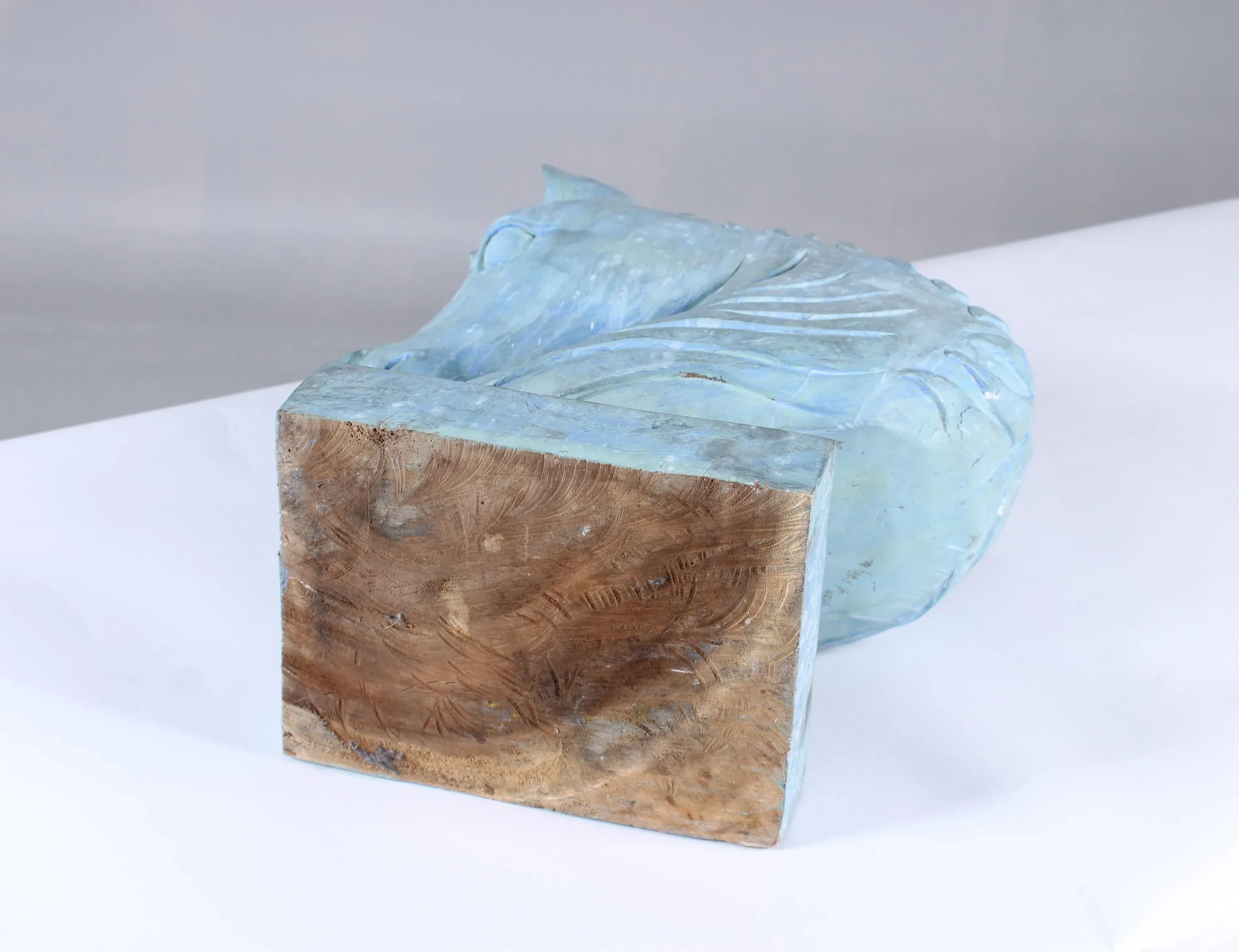 Blue Horse Head Sculpture, Carved Wood