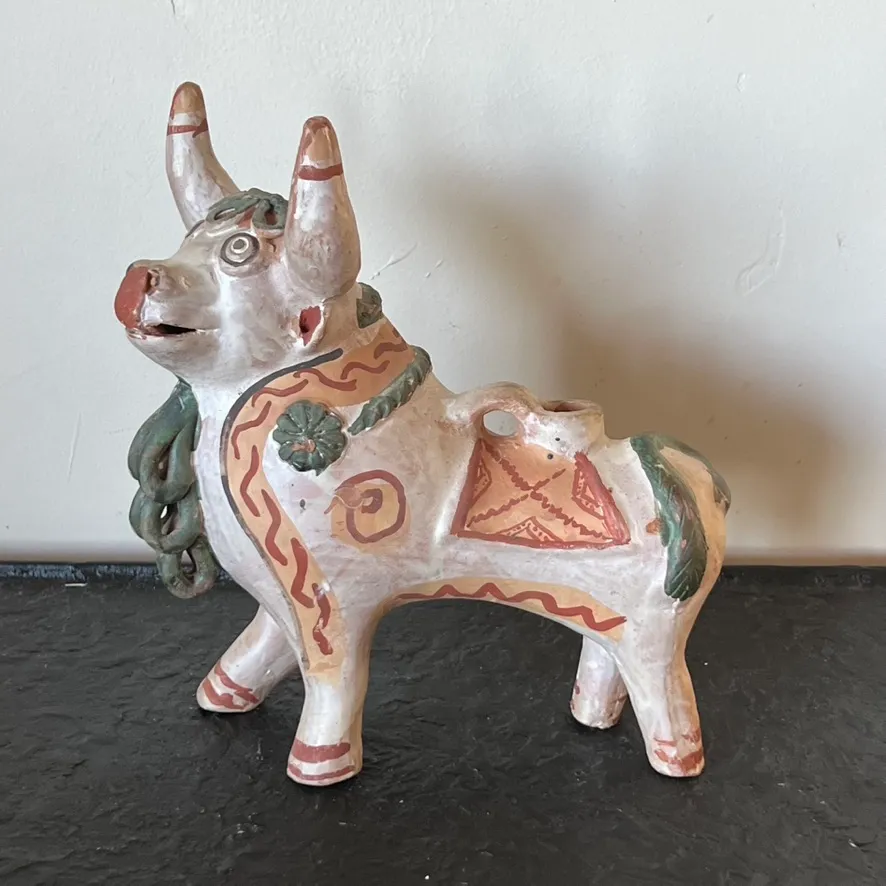 Antique Torito De Pucara Peruvian Old Folk Teracotta Pottery Bull