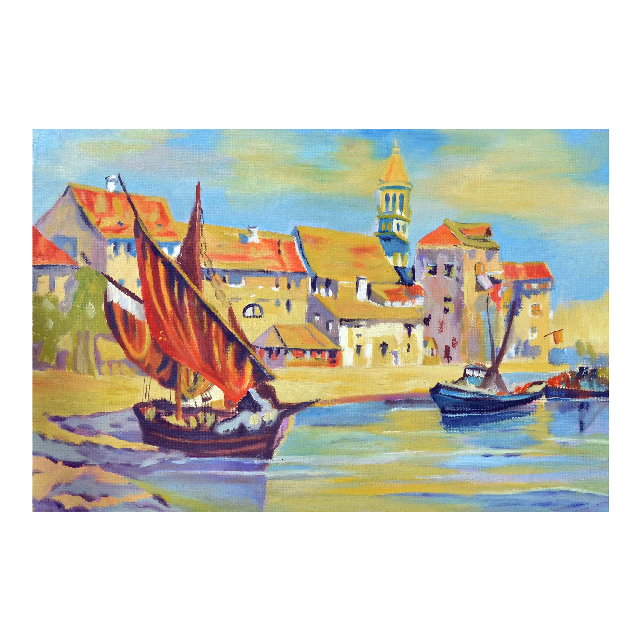 Vintage Oil Painting of Venetian Fishing Boats