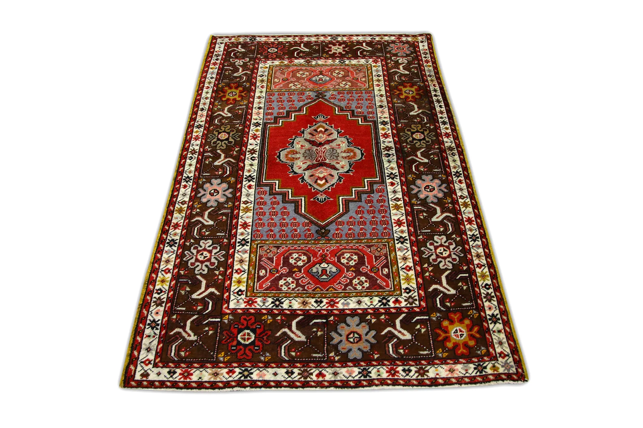 1960s Brown & Red Vintage Turkish Rug 3'9