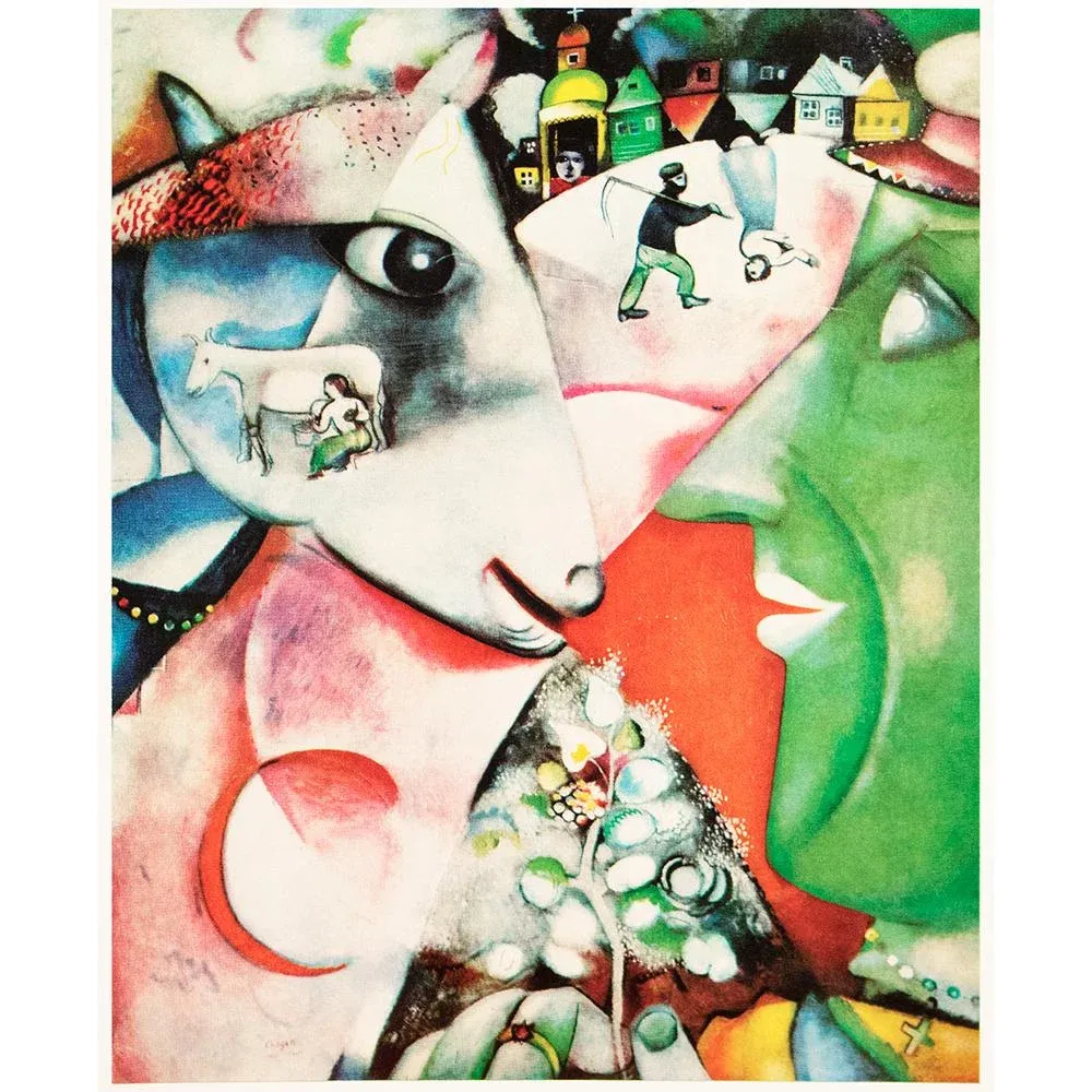 子犬　Marc Chagall 抽象画 金色フレーム 1972 After Marc Chagall 