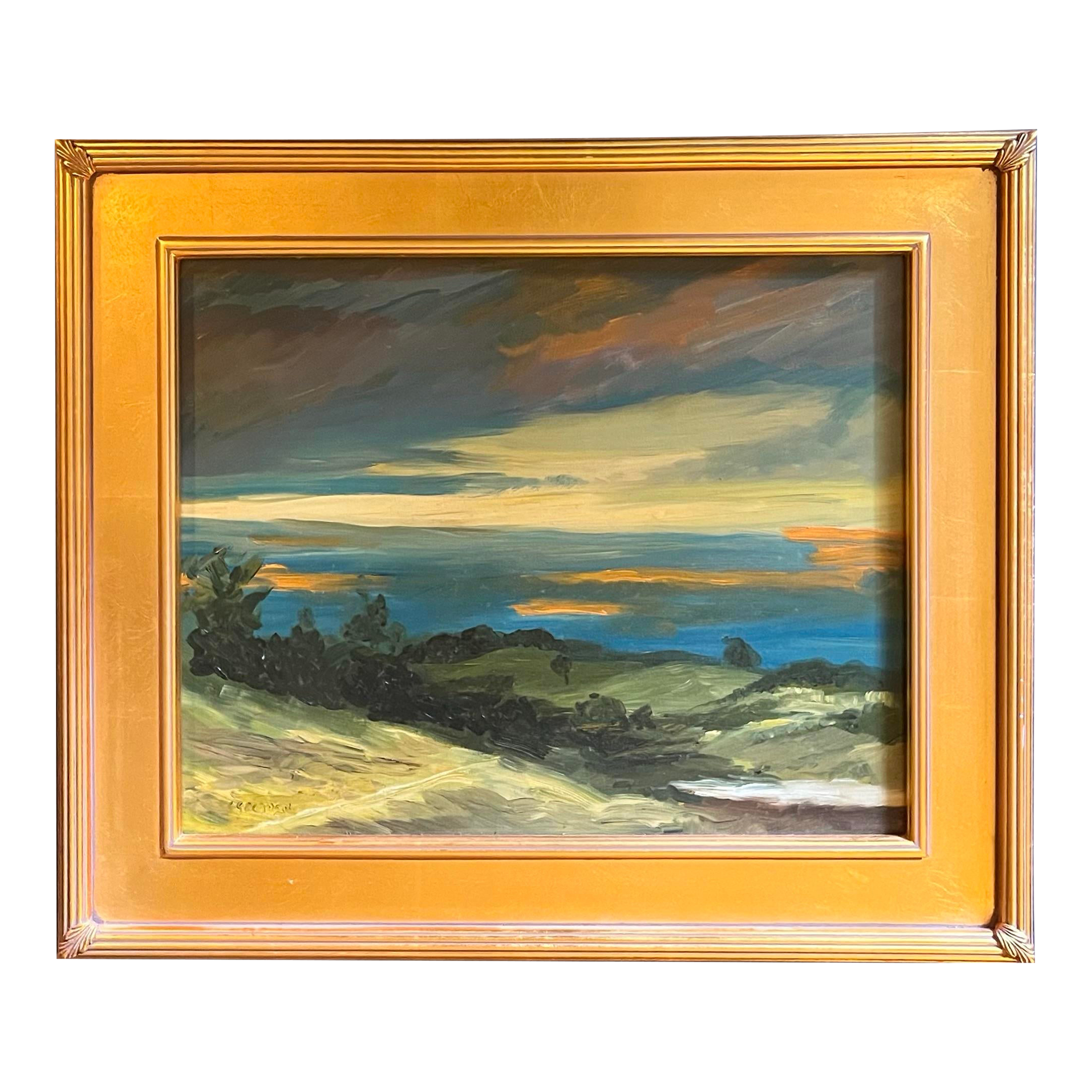 1990s Oil Painting Sunset Over the Sea in the Manner of J. Constable, Framed