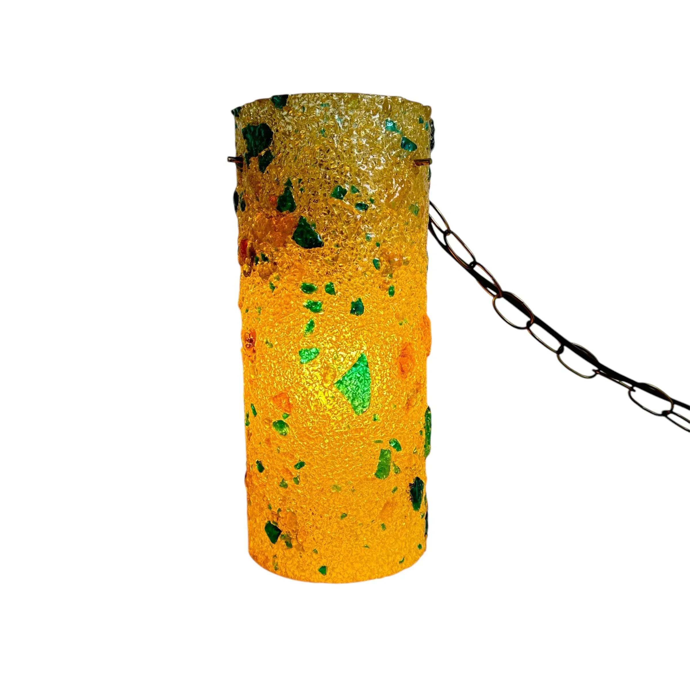 Mid Century Modern Lucite Swag Lamp Yellow Green Blue Chunky Acrylic Rock Candy Hanging Pendant Light