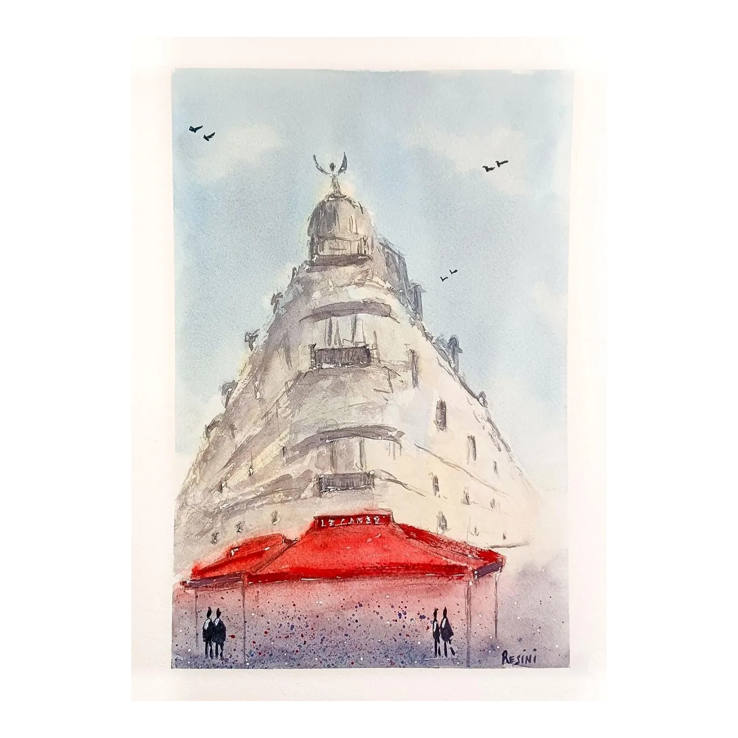 "Winter in Paris" 2022 Architectural Watercolor Painting by Emerging