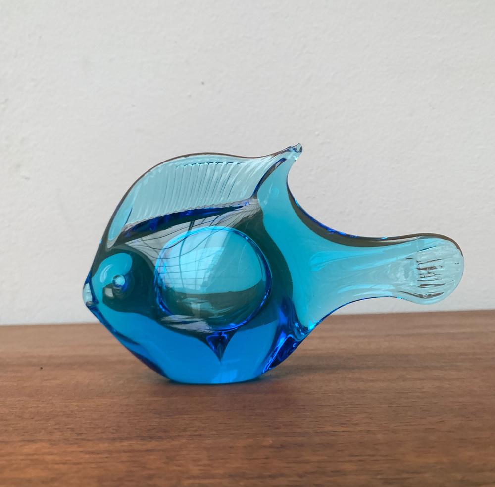 Vintage Swedish Bird and Fish Animal Sculpture in Art Glass from