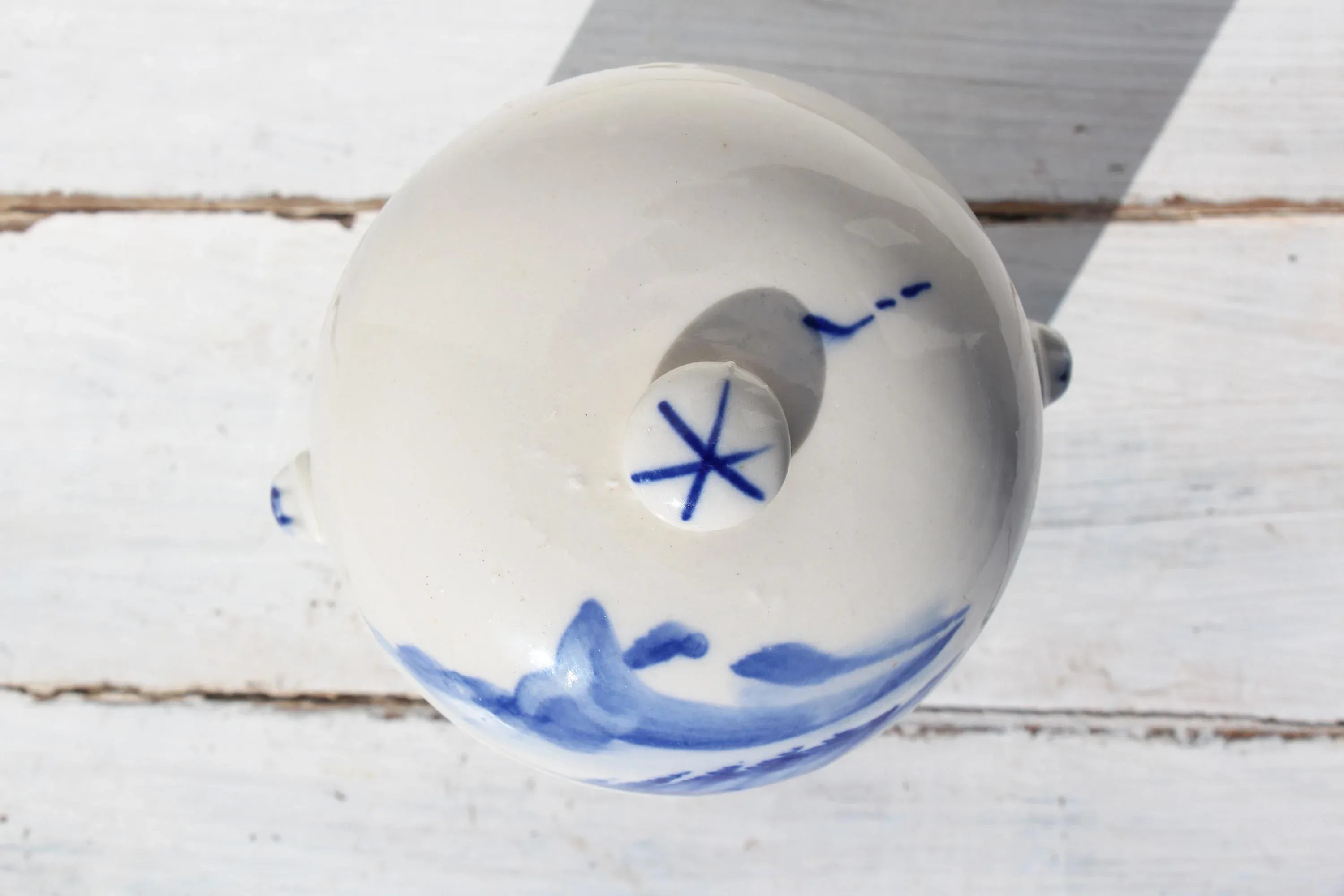 1940s Chinese Celadon Blue & White Tea Caddy