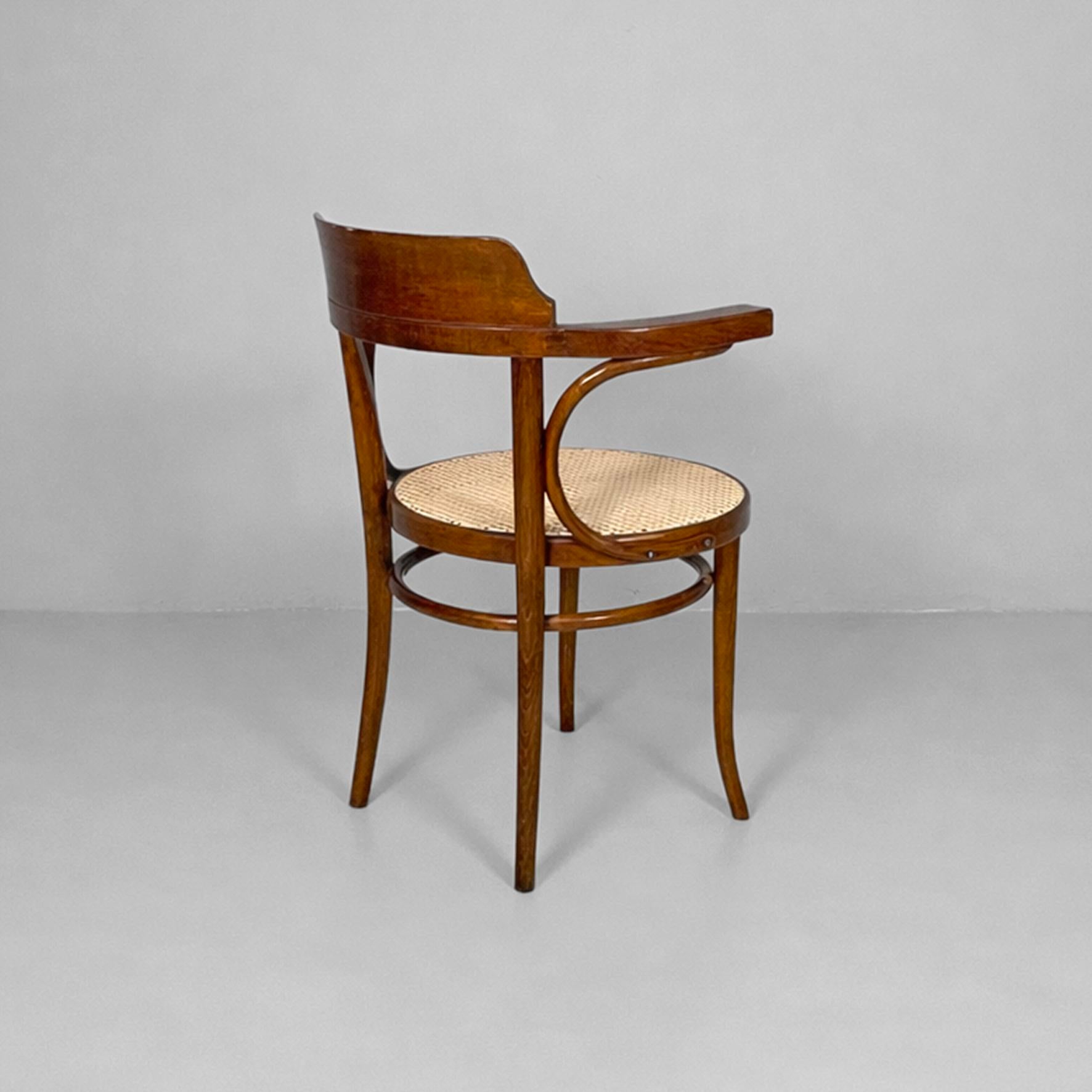 Mid-Century Modern Italian Chairs in Wood and Straw, 1950s, Set of