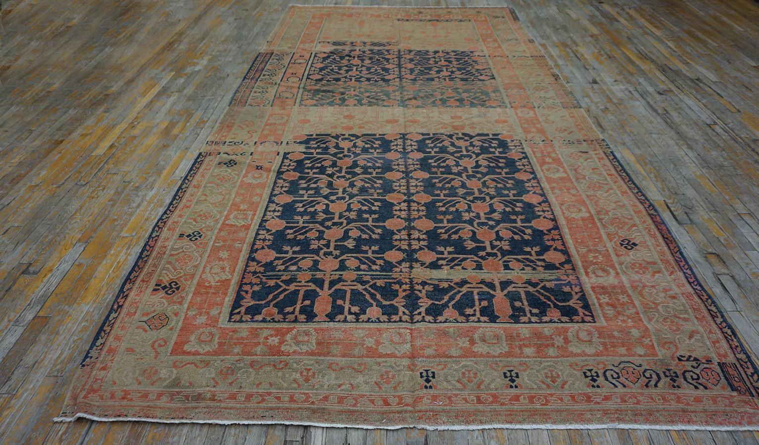 1920s Navy Rustic Pomegranate Antique Central Asian Khotan Carpet 7\'4\