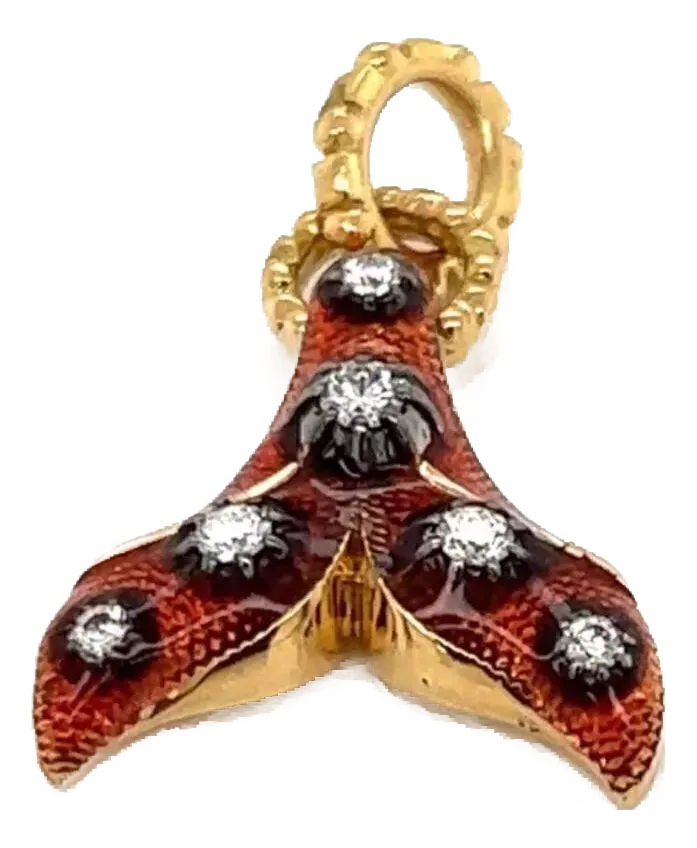 Gucci Diamond Enamel 18k Yellow Gold Fish Tail Charm Pendant