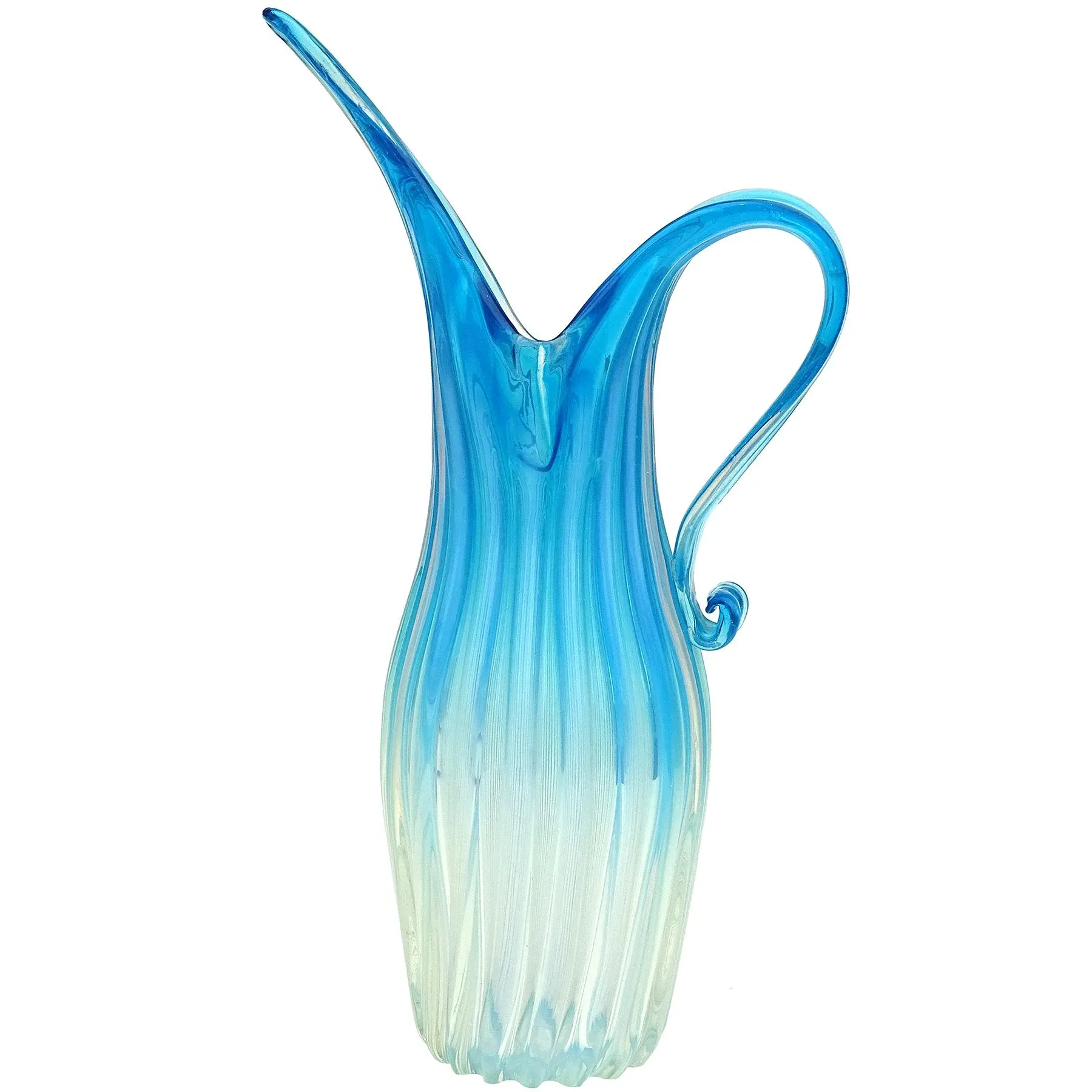 Fratelli Toso Murano 花器、ベネチアングラス 花器 Murano Fratelli Toso Vintage Tall Opalescent Sky Blue White