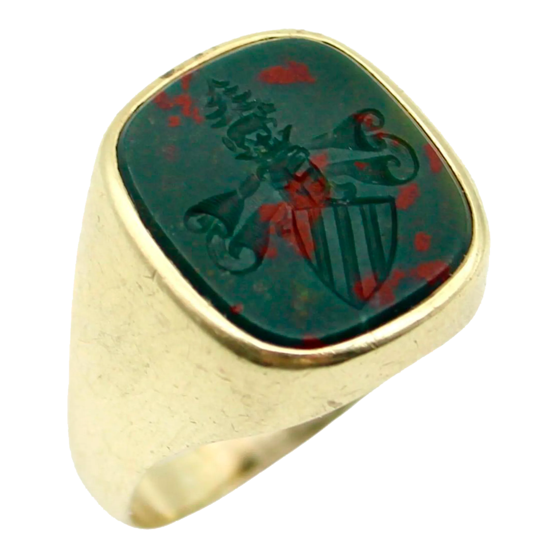14K Gold Bloodstone Edwardian Intaglio Signet Ring Size 10.25 | Chairish