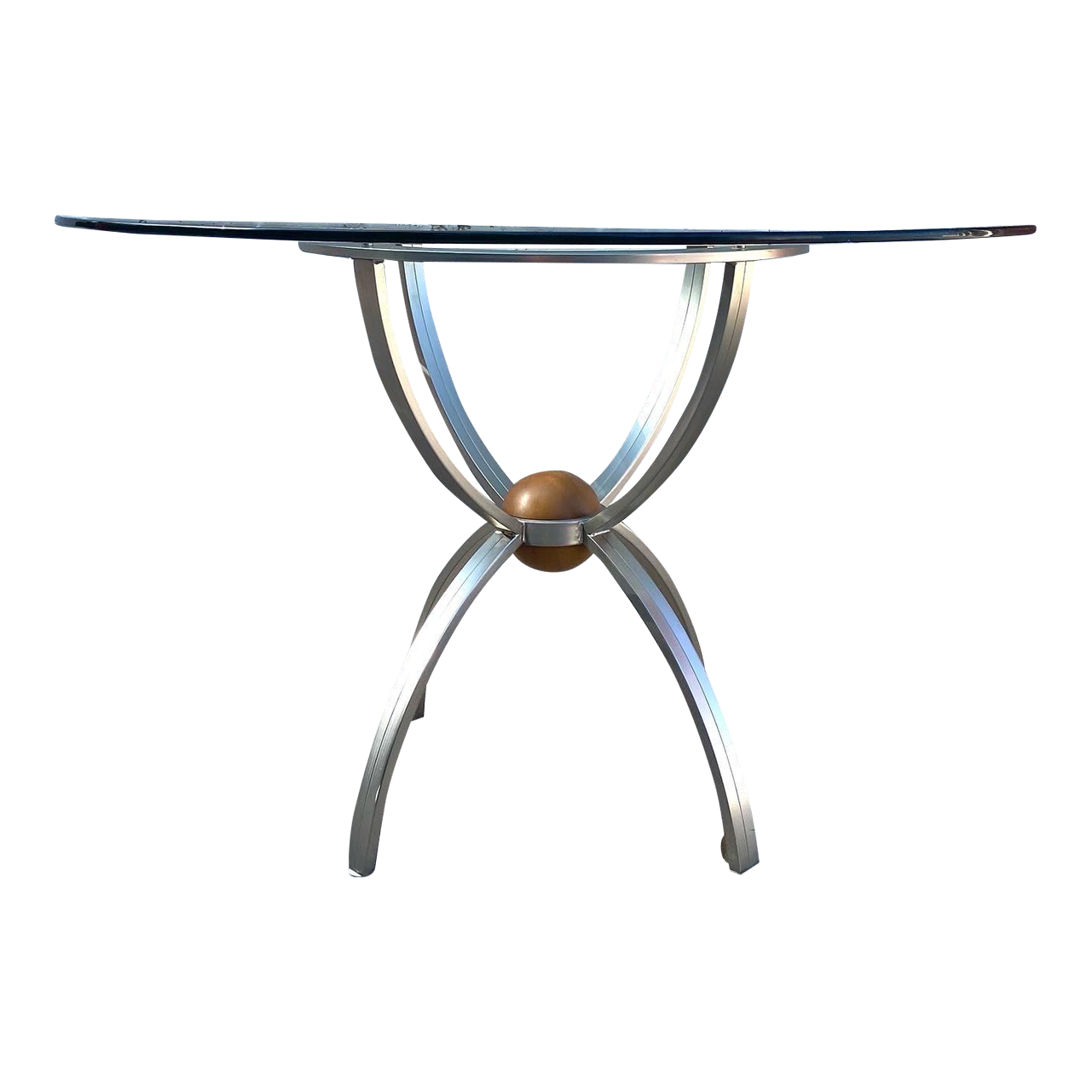 Vintage Ethan Allen Radius Brushed Nickel Glass Top Dining Table Chairish