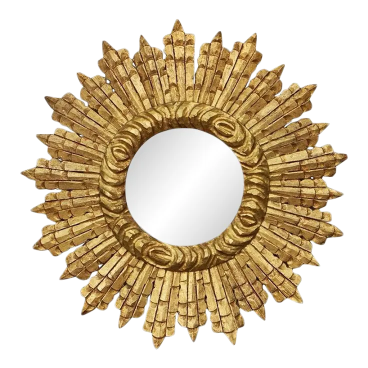 French Gilt Sunburst or Starburst Mirror (Diameter 24) Chairish