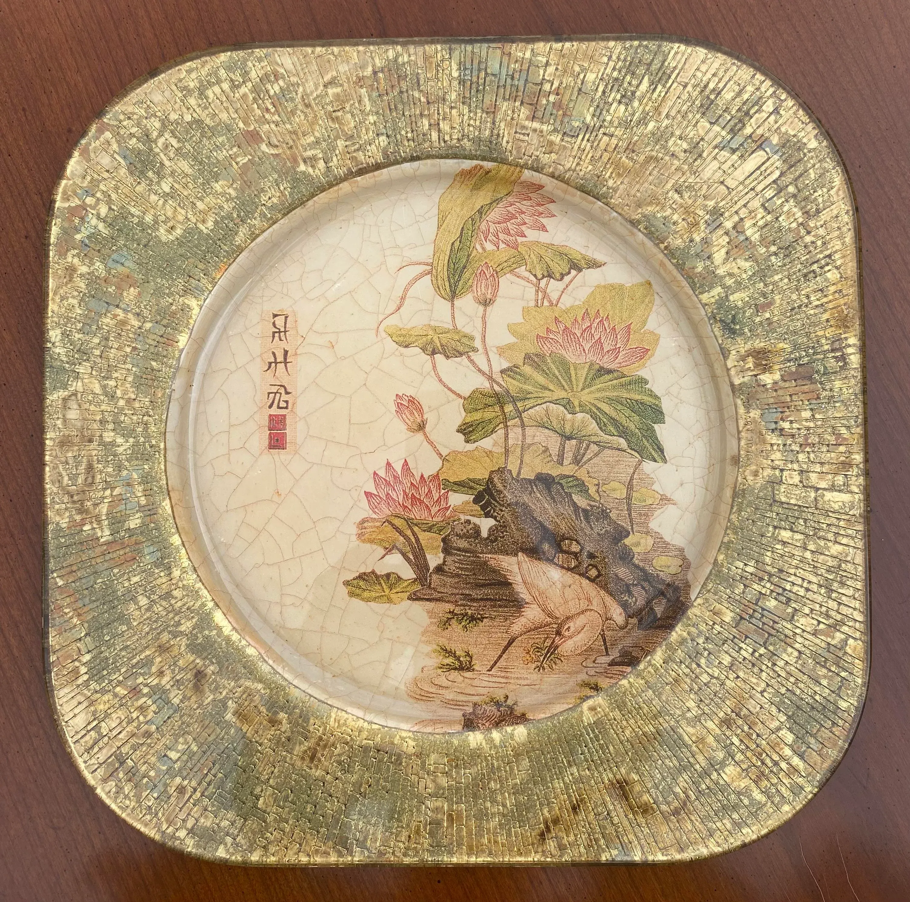 Vintage Lesley Roy Hand Made Decorator Reverse Painted Glass Plate