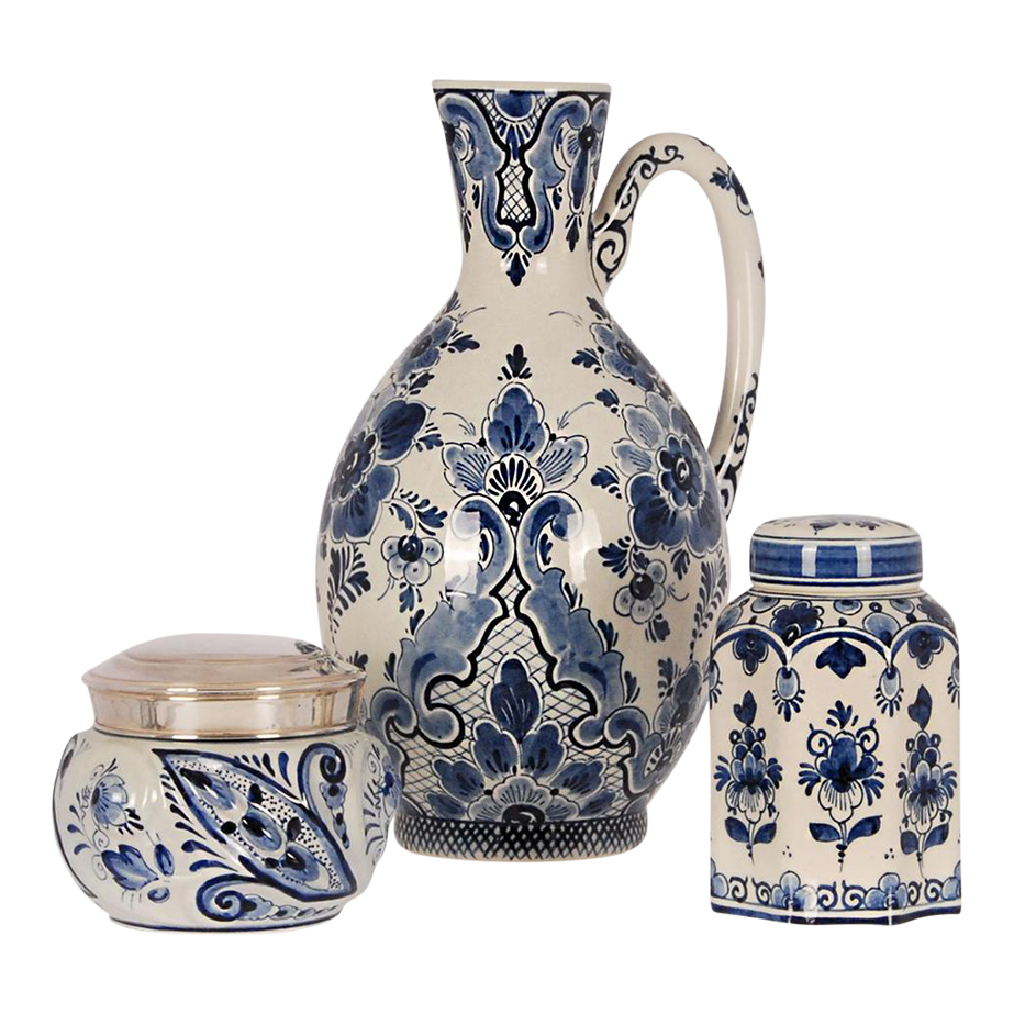 Vintage Dutch Delftware Blue and White Pitcher Tea Caddy Delft Pottery