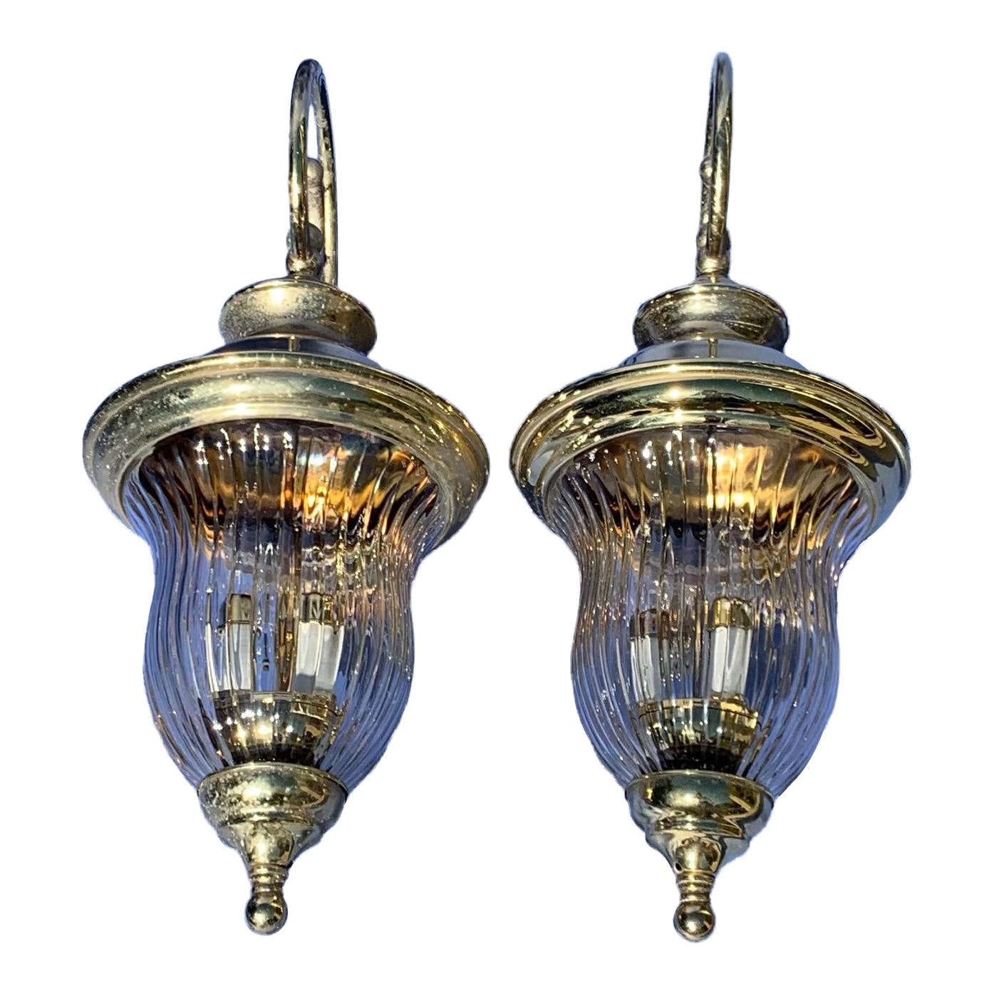 Vintage Late 20th Century English Traditional Brass and Glass Lanterns