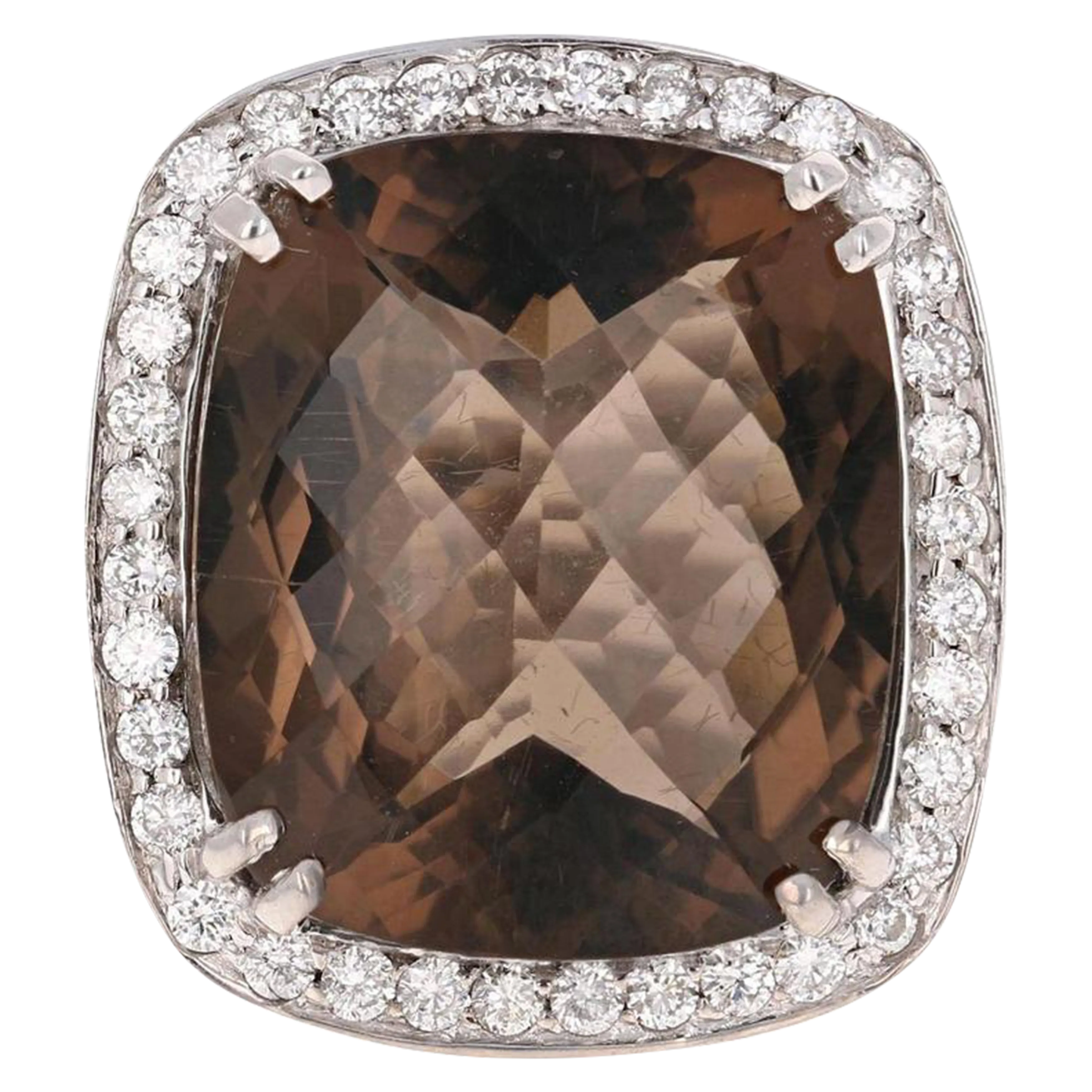 21.19 Carat Smokey Quartz 14 Karat White Gold Cocktail Ring, size 7