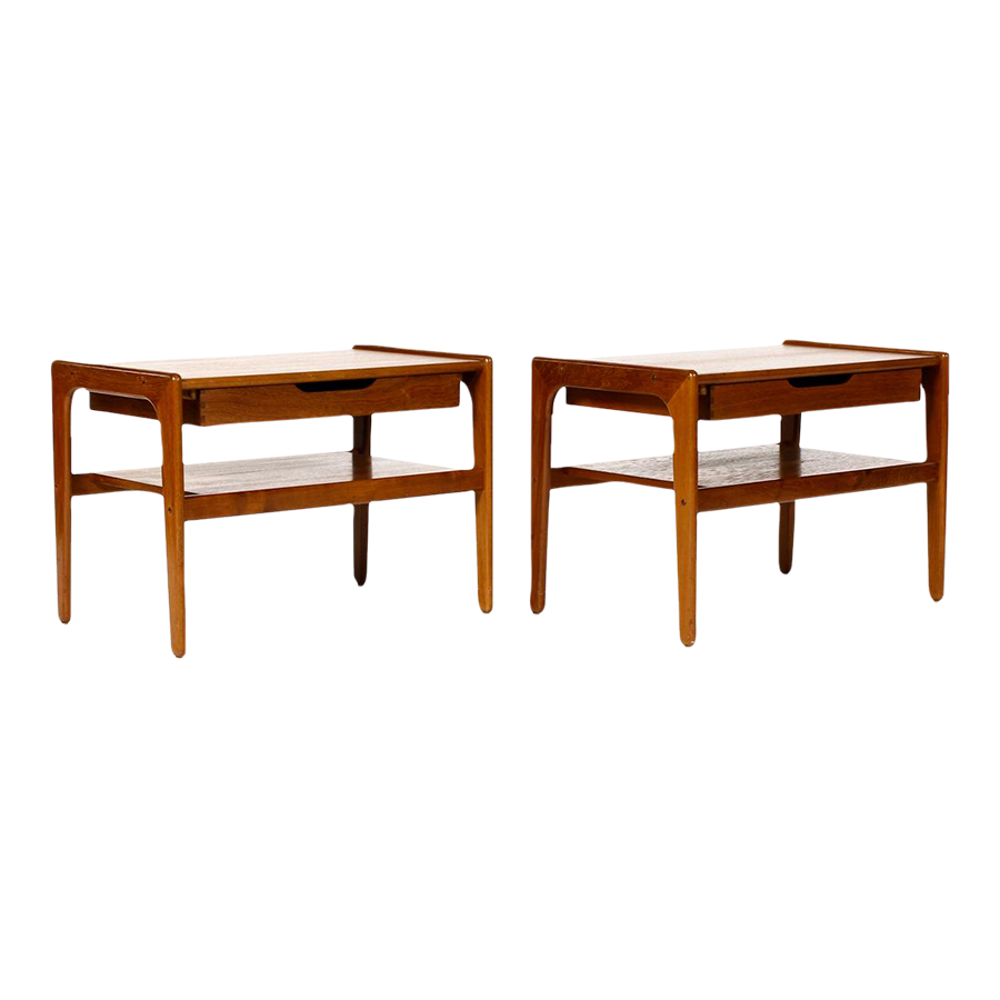 Danish Modern Mid Century Wide Teak Nightstands by Salin A