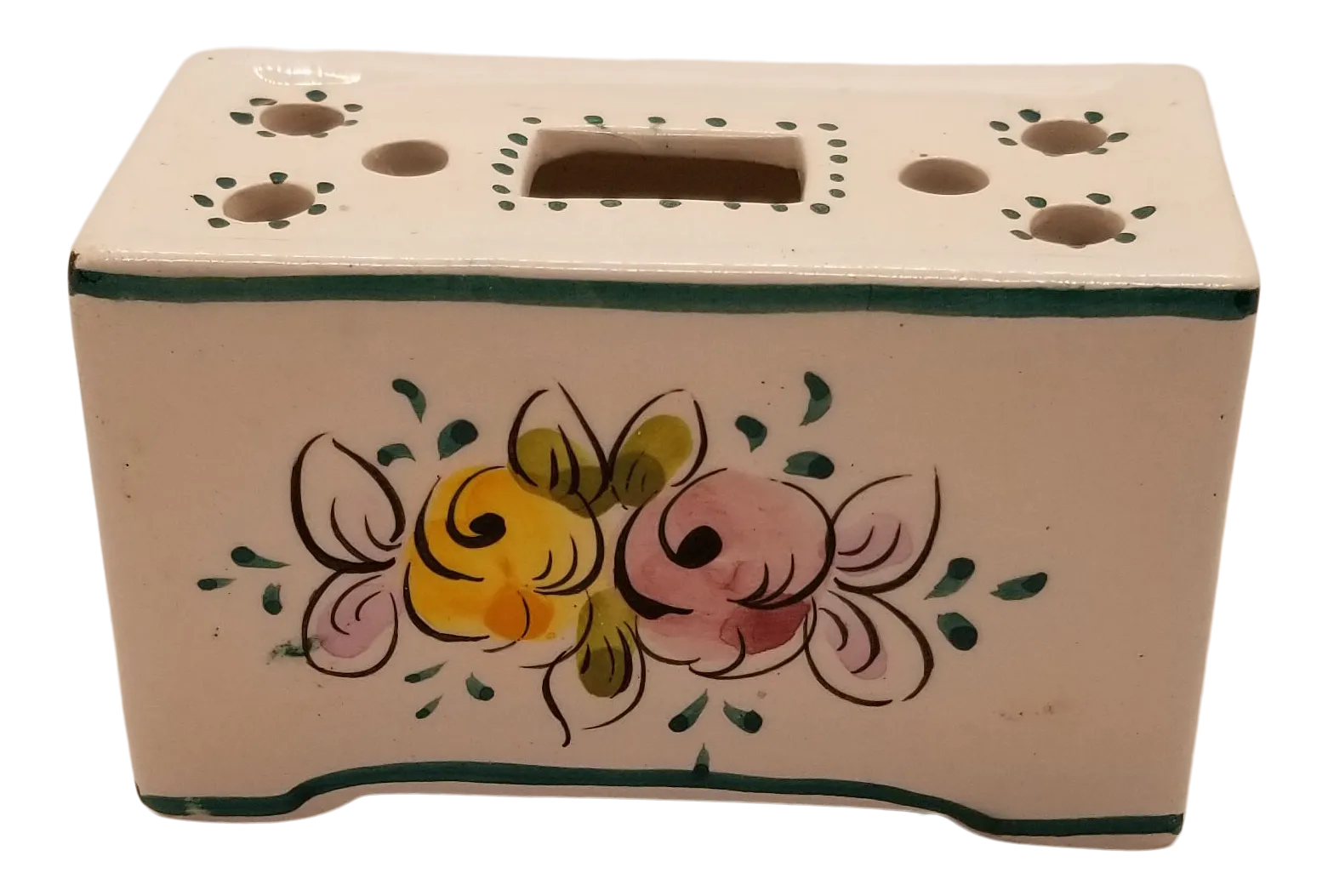 Portuguese Pottery Stem Vase With Handpainted Flowers Chairish