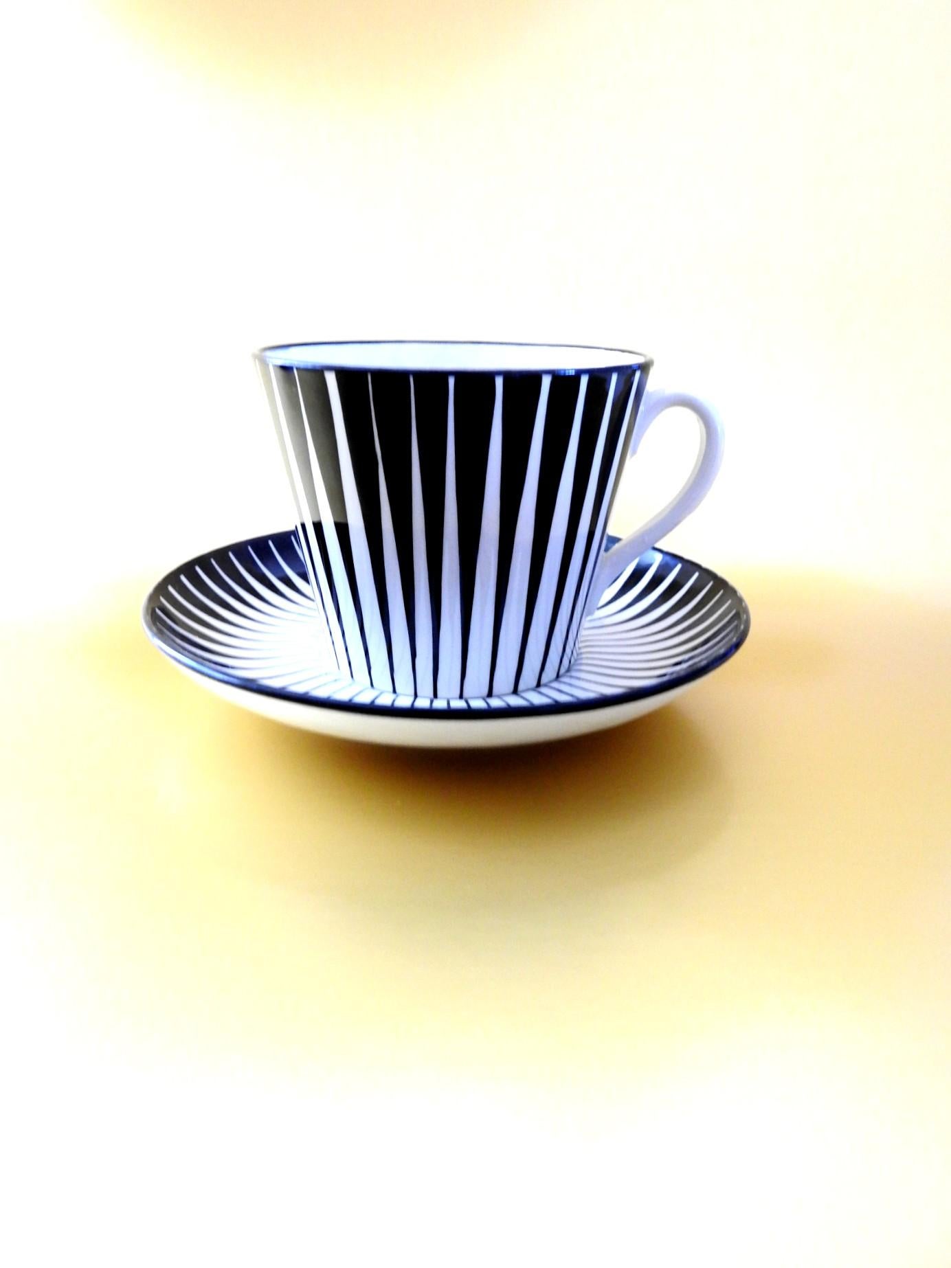 Mid 20th Century Zebra Handmalat Gefle Coffee Tea Cup and Saucer