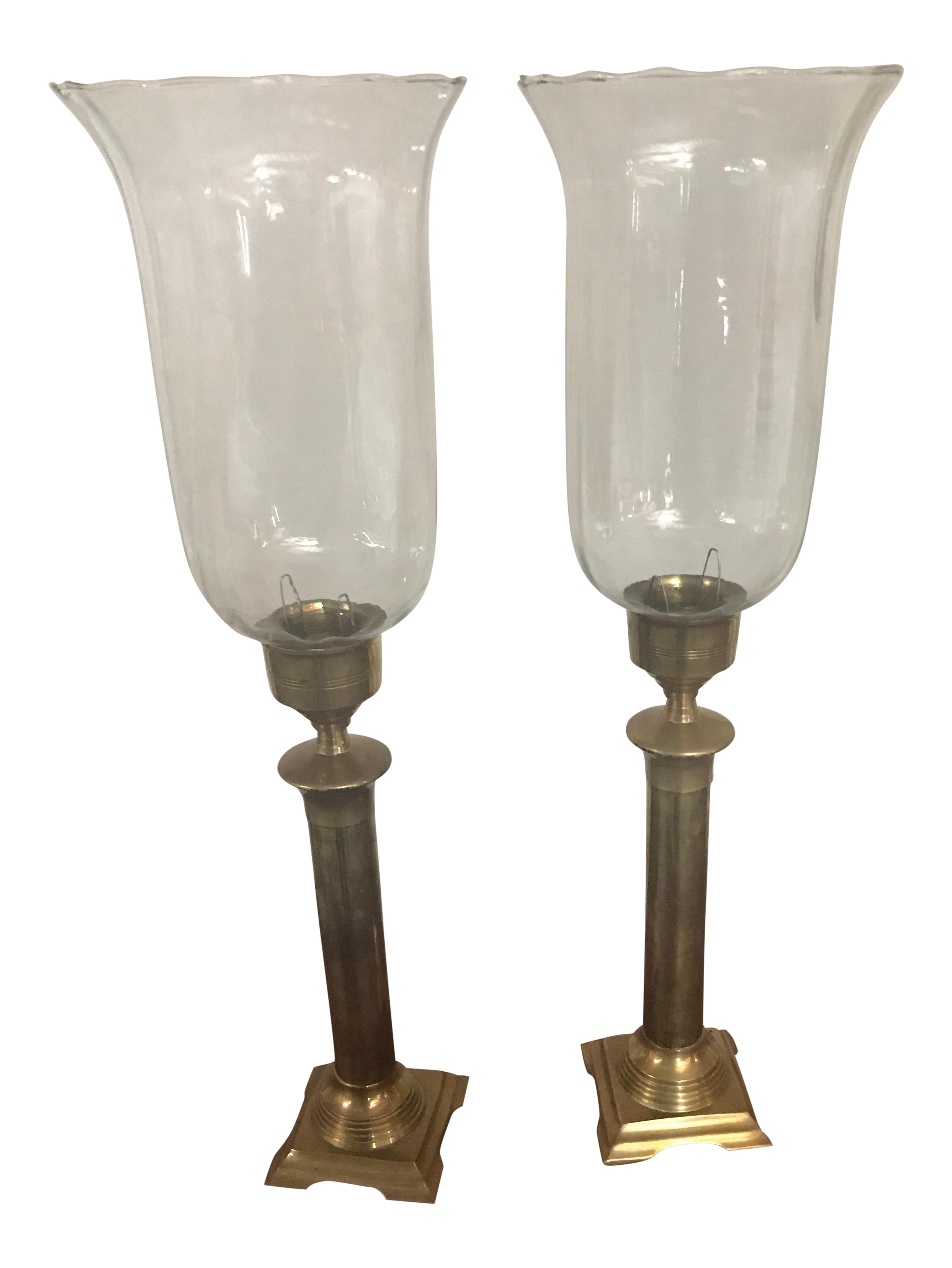 Brass And Glass Traditional Hurricane Lamps A Pair Chairish