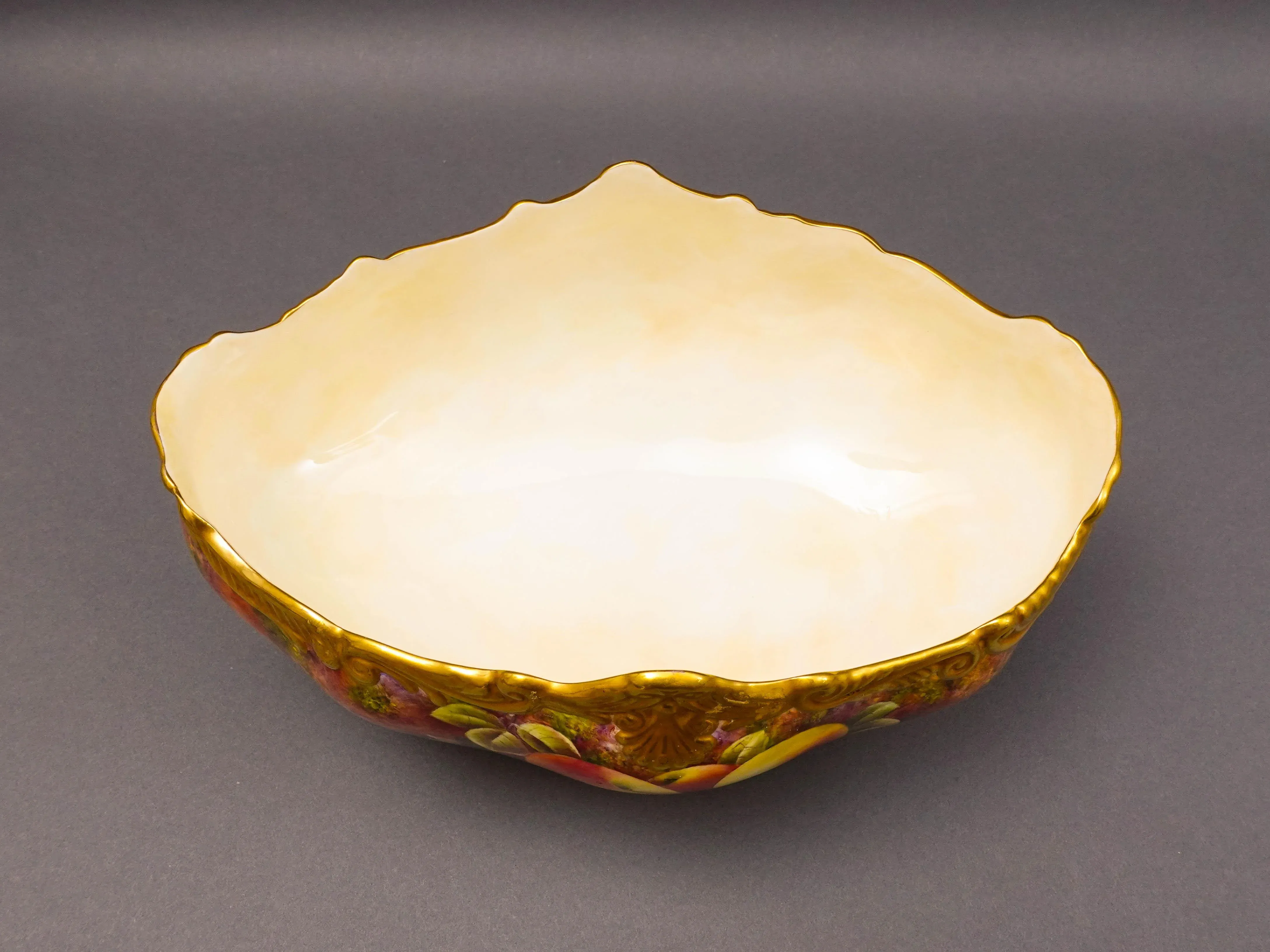 Mid 20th Century Coalport England Richard Budd Signed Hand Painted Fruit Centerpiece Bowl