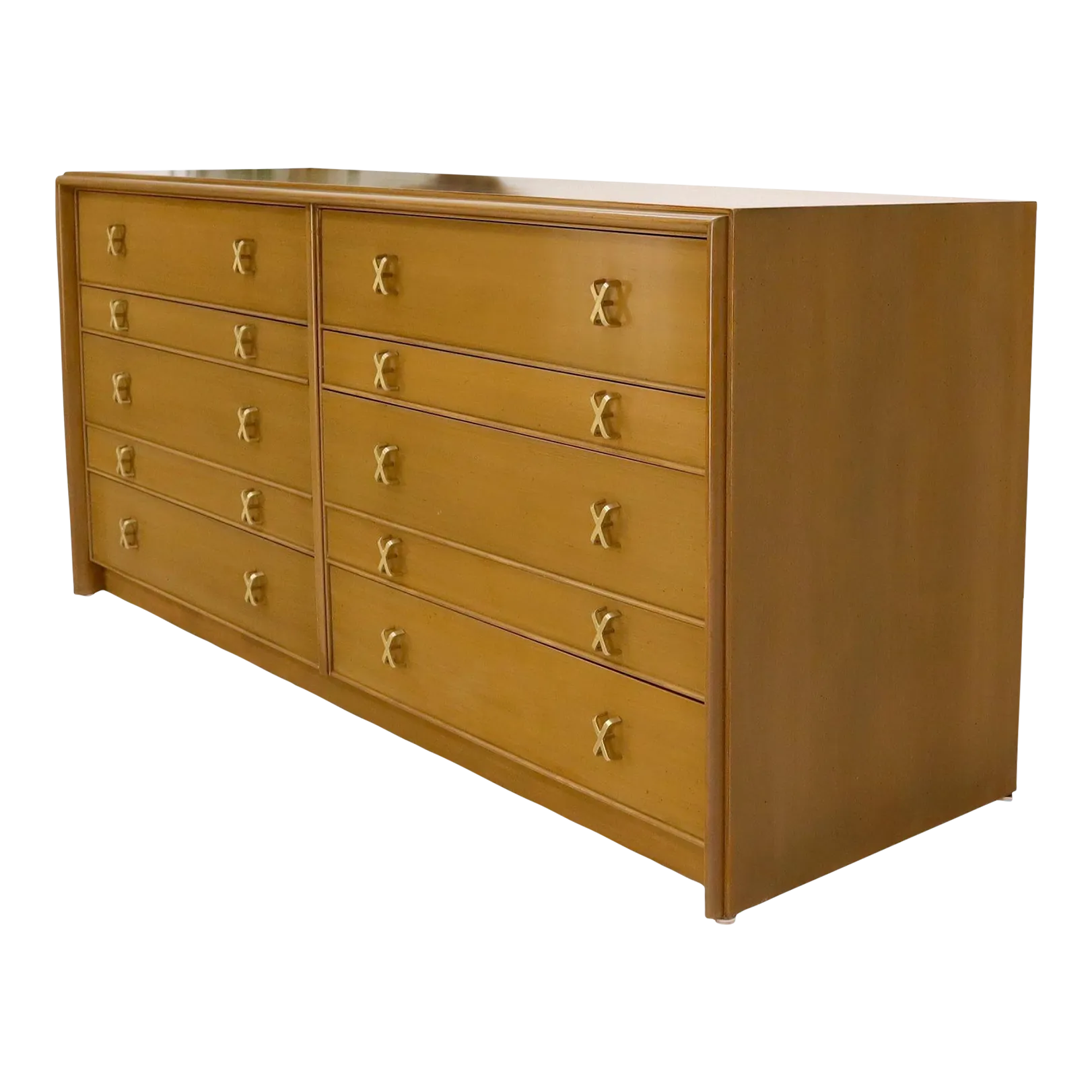 Paul Frankl for Johnson Furniture 10 Drawer Double Dresser Solid Brass