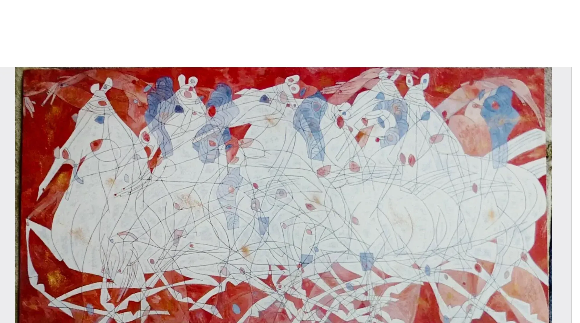 1980s 80's Vintage Jiang Tie-Feng Modern Horses 