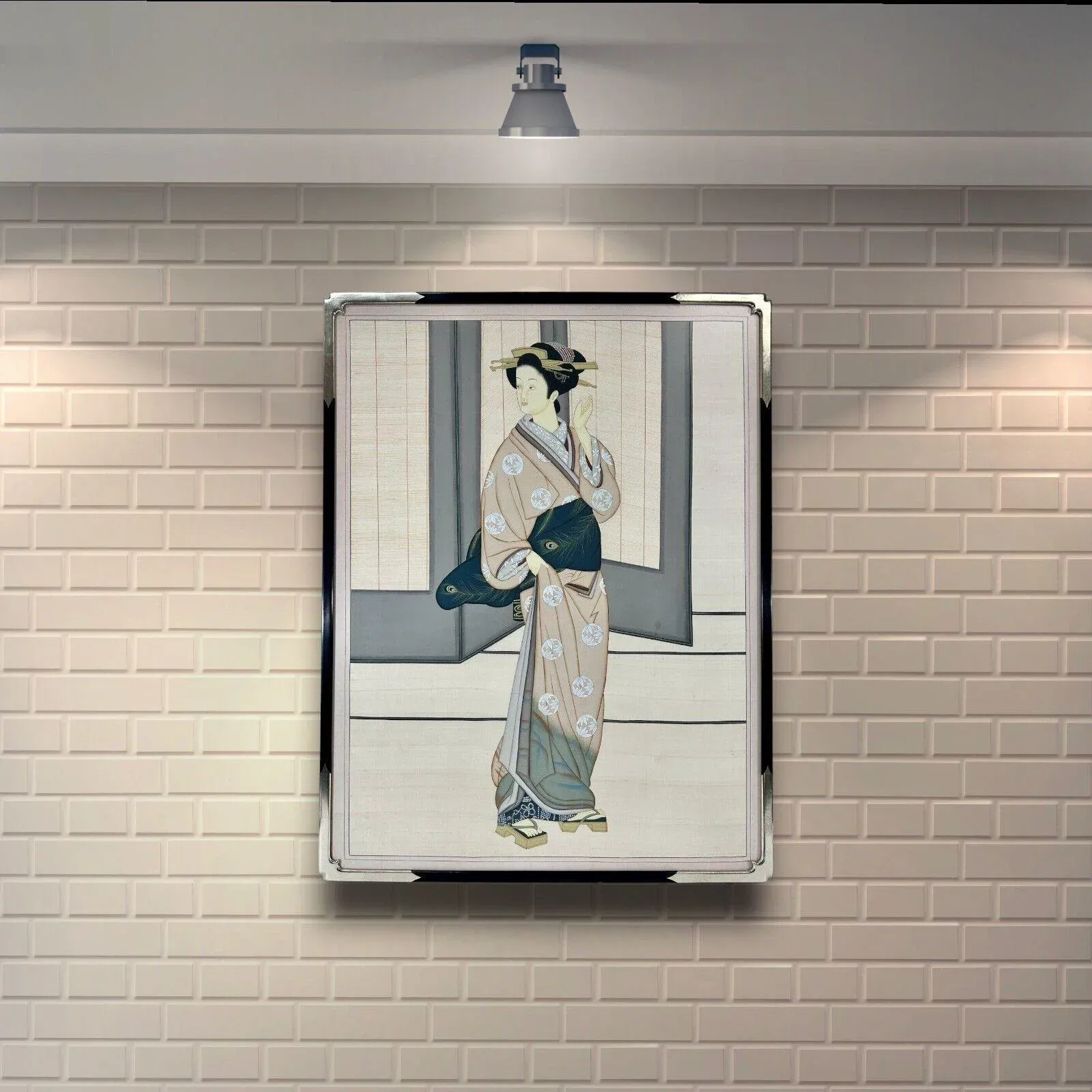 Japanese Bijin-Ga Paining, Ink on Silk, Unsigned, 20th